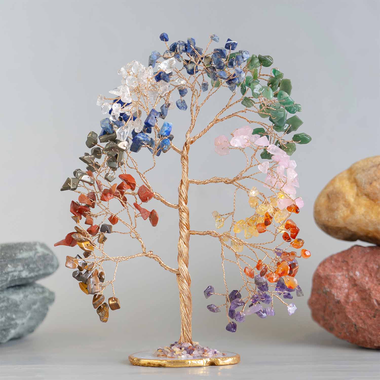 11 Chakra Natural Stone Tree With Natural Agate Base