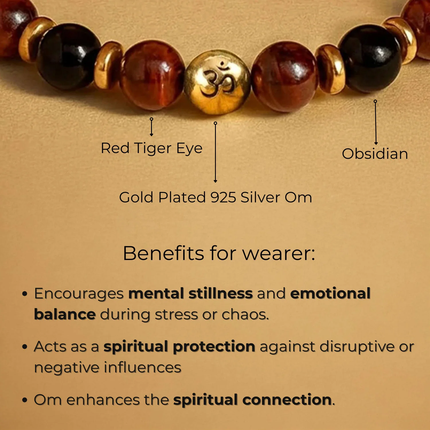 925 Sterling Silver Sacred Om Natural Stone Bracelet with MagSnap 4 - Image 3