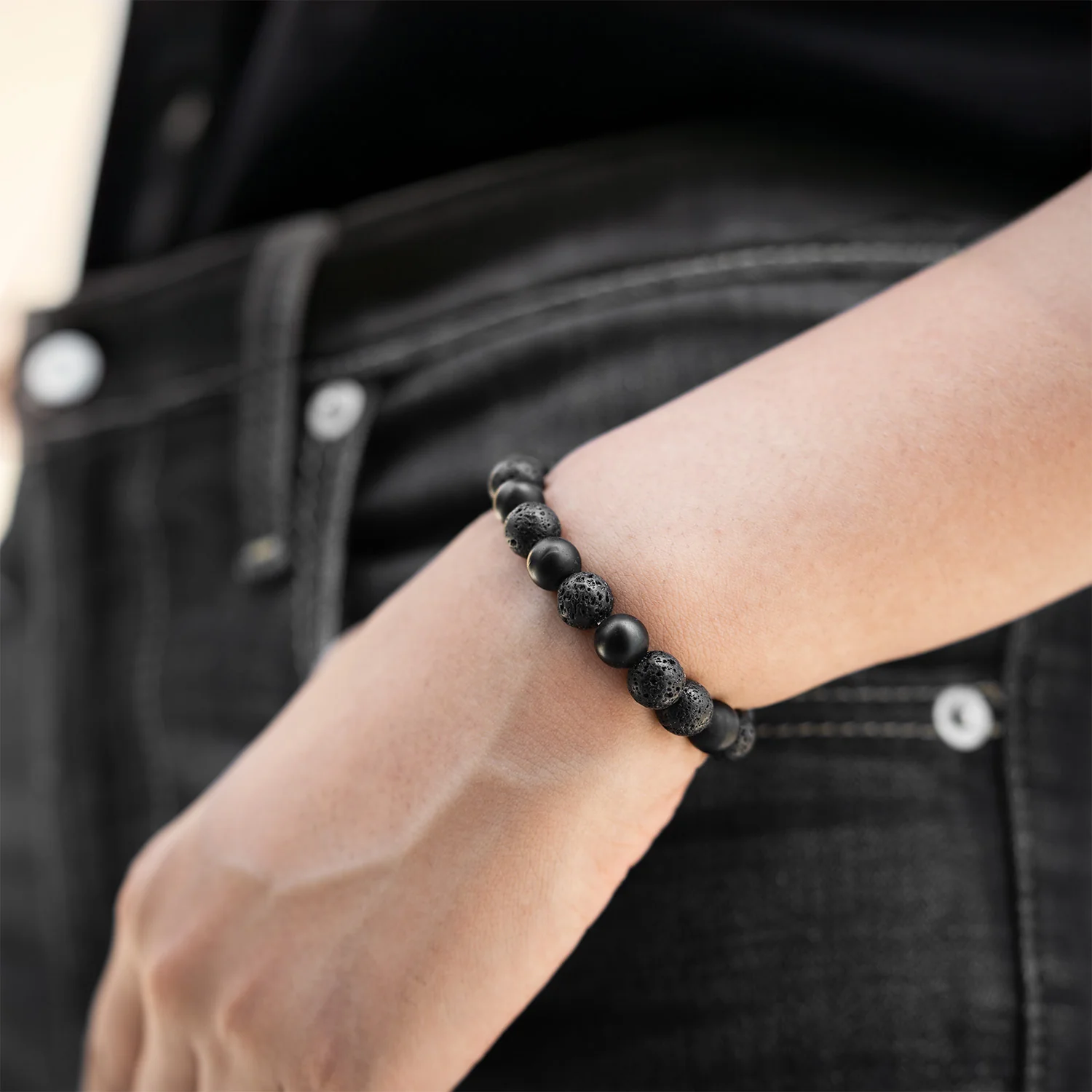 Stealth Matte Black Onyx and Lava Natural Stone Bracelet - Image 10