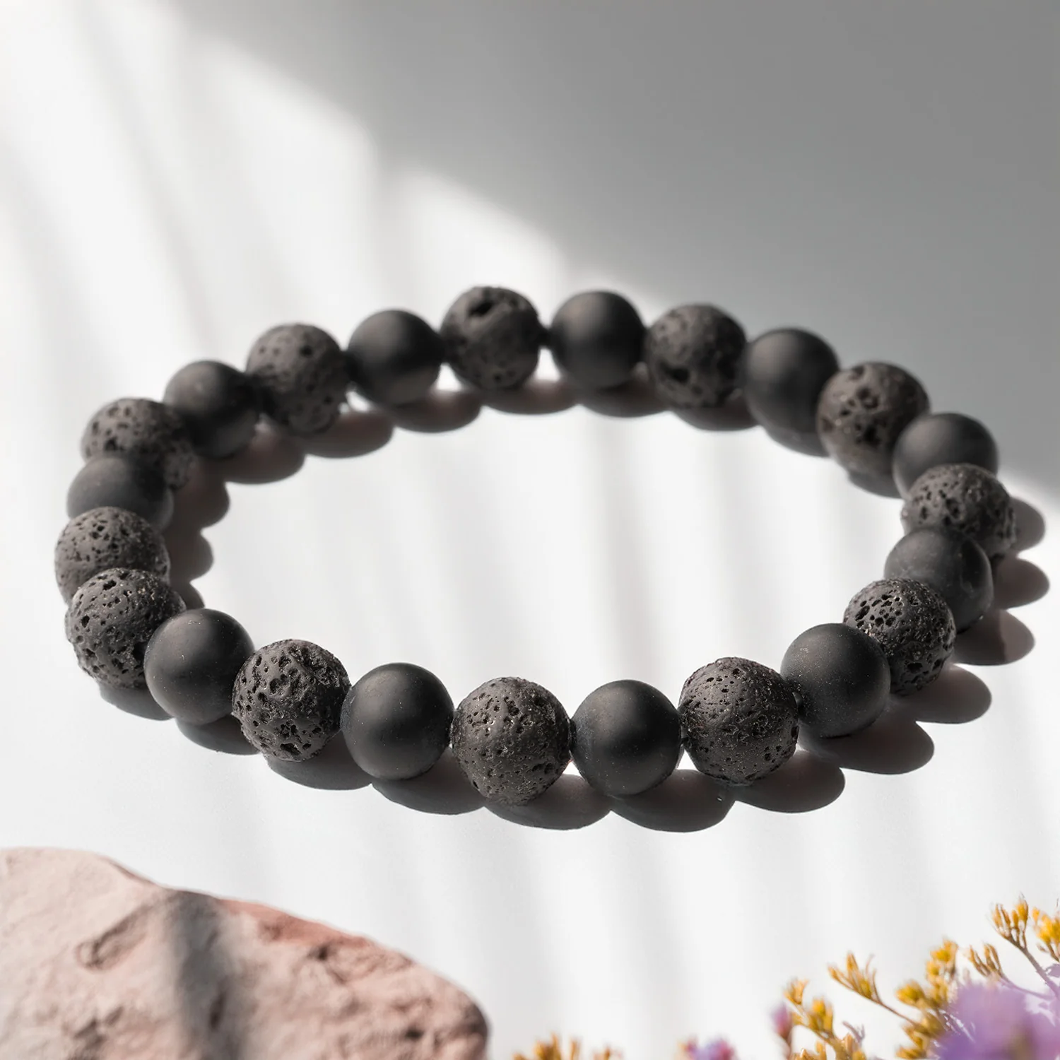 Stealth Matte Black Onyx and Lava Natural Stone Bracelet - Image 11