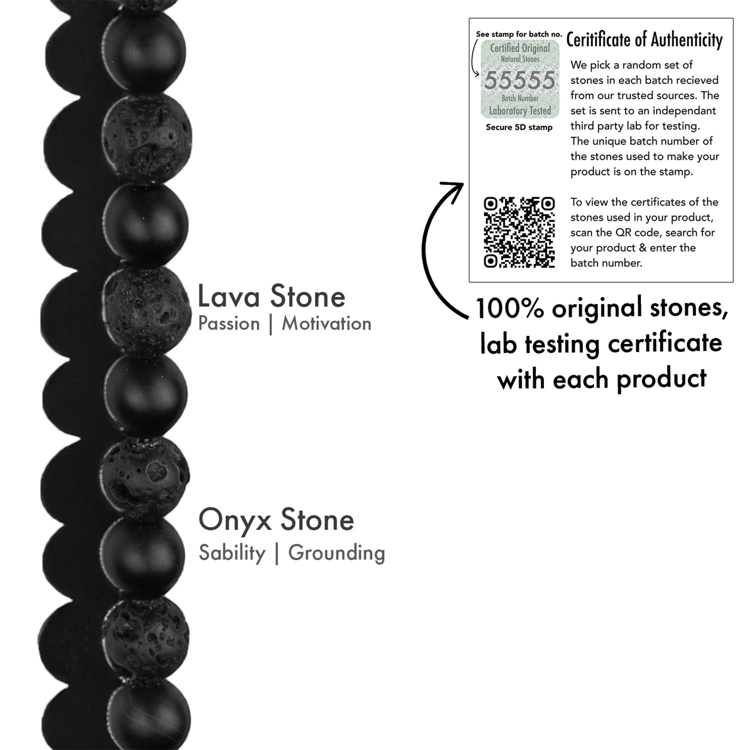 Stealth Matte Black Onyx and Lava Natural Stone Bracelet - Image 12