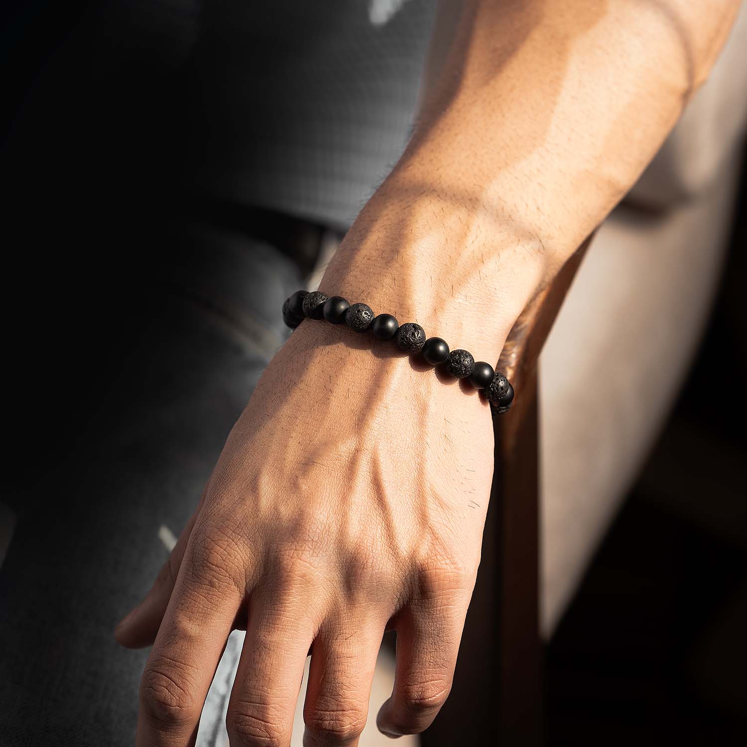 Stealth Matte Black Onyx and Lava Natural Stone Bracelet - Image 3