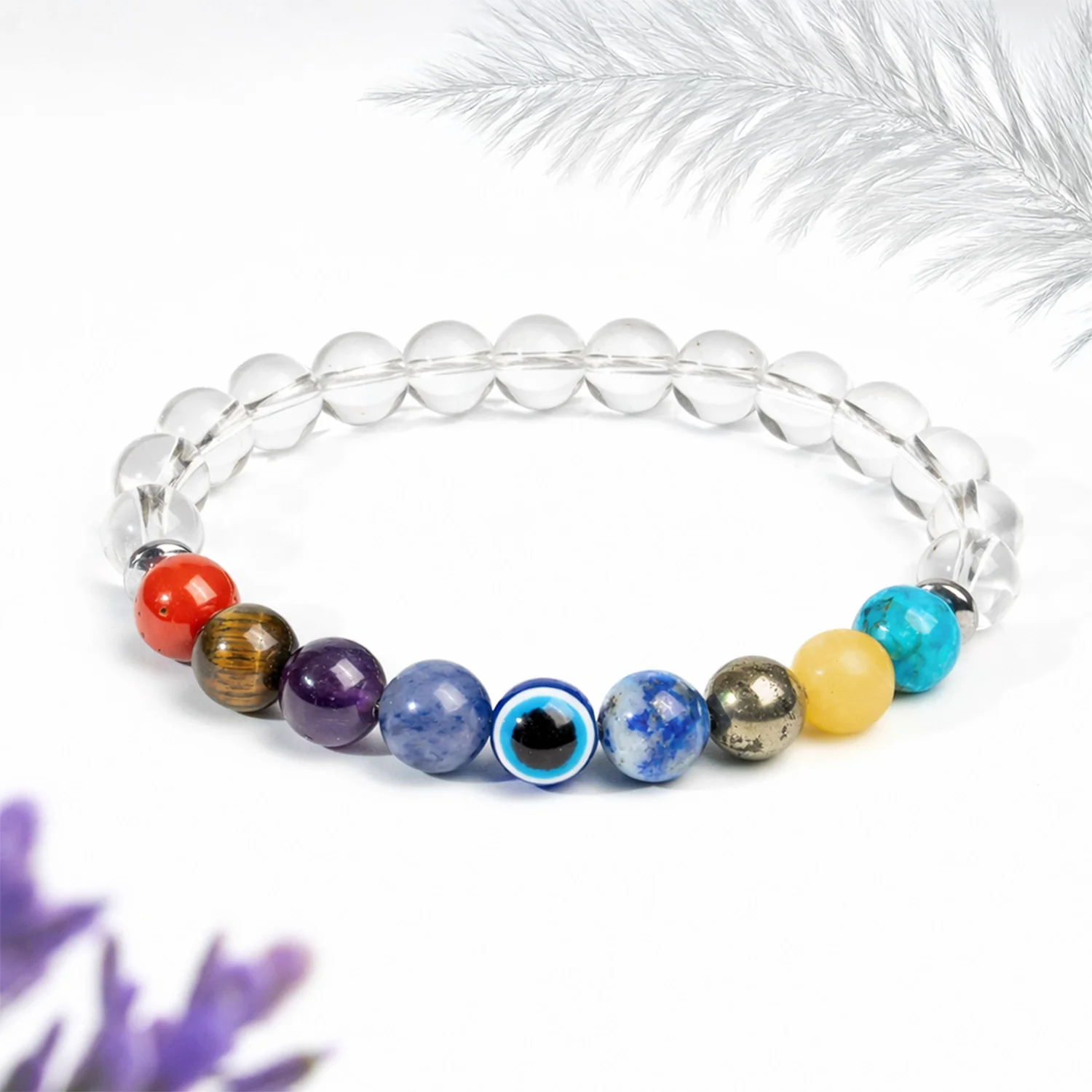 Balanced 9 Chakra Clear Quartz Natural Stone Bracelet - Image 11