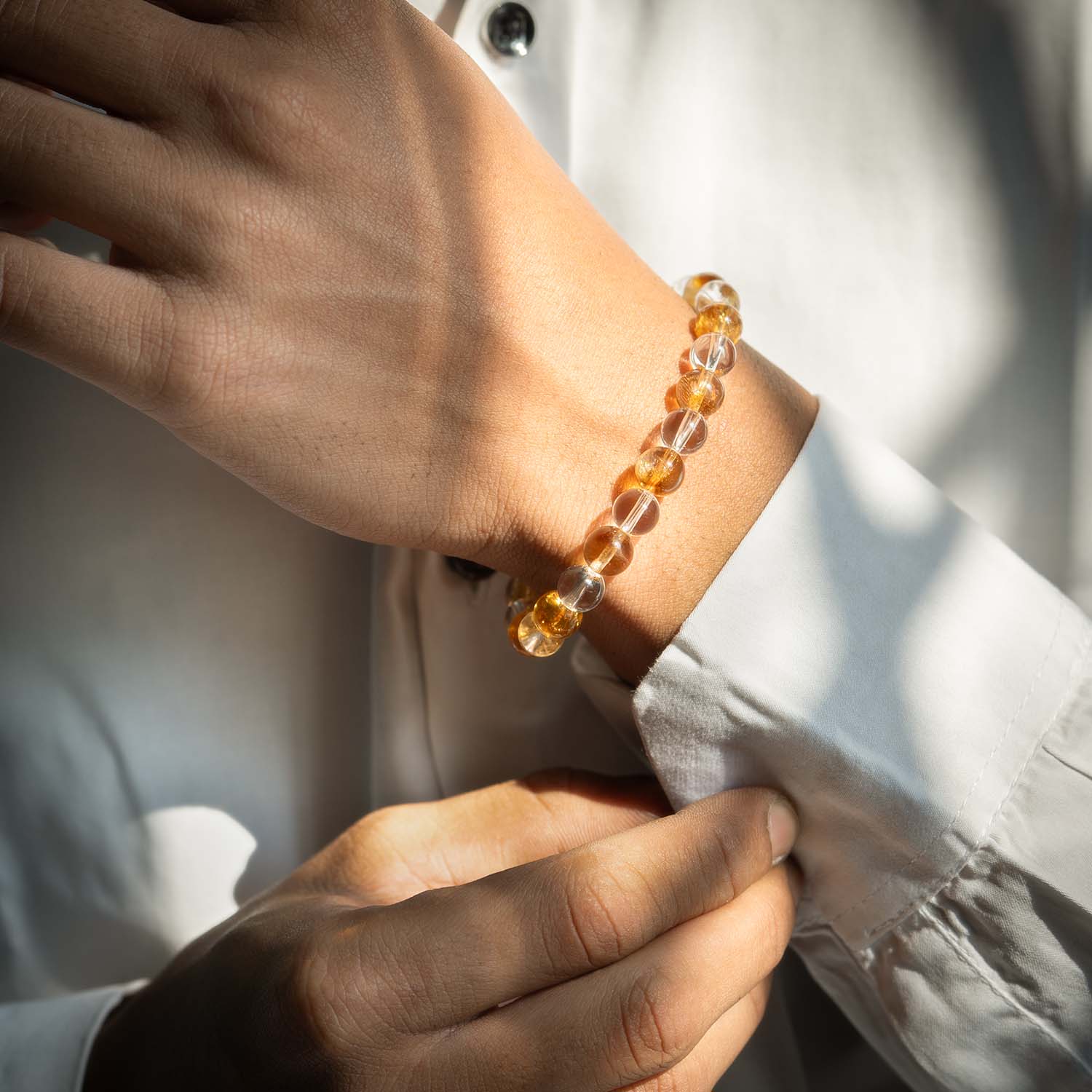 Abundance Citrine and Clear Quartz Natural Stone Bracelet - Image 4