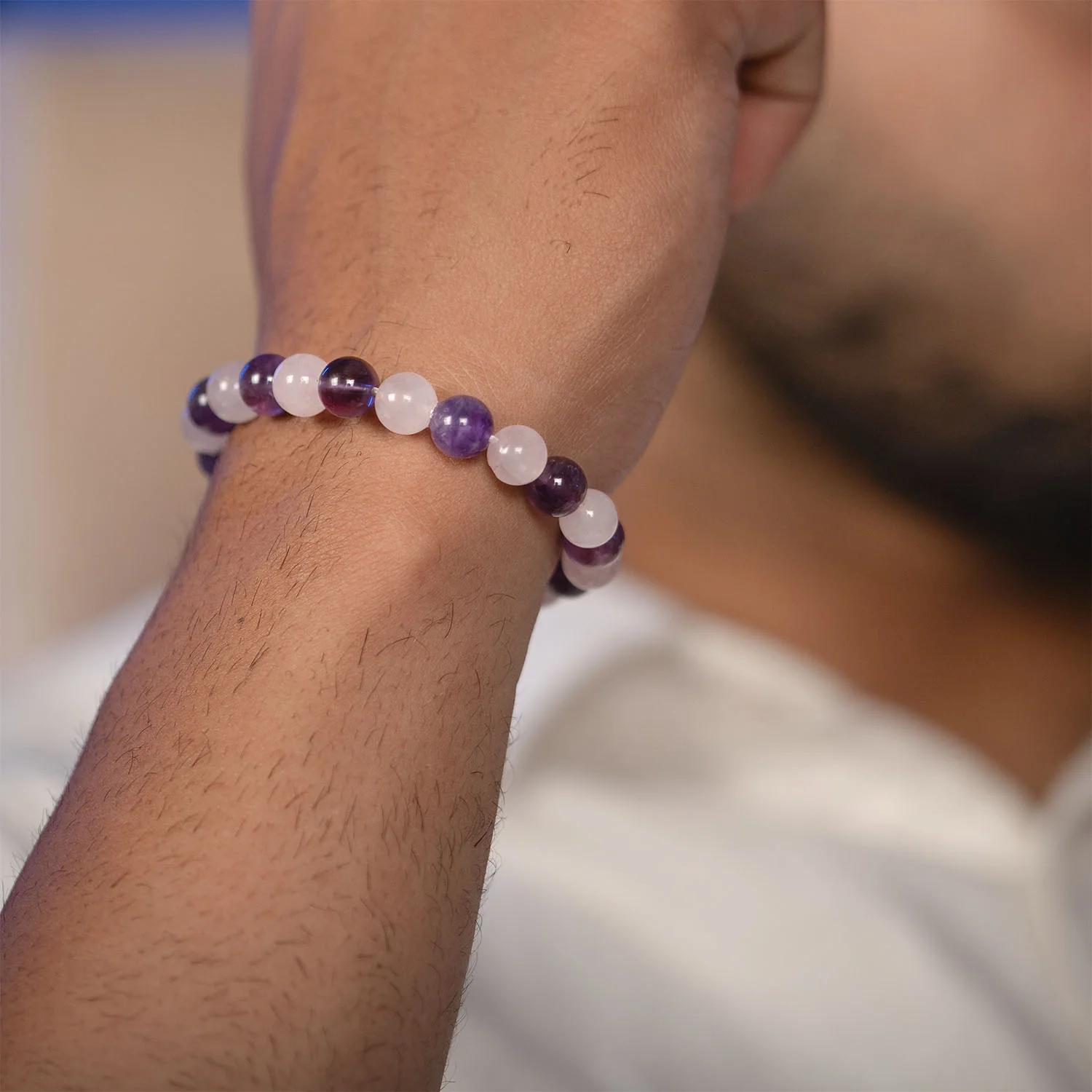 Compassionate Amethyst & Rose Quartz Natural Stone Bracelet - Image 12