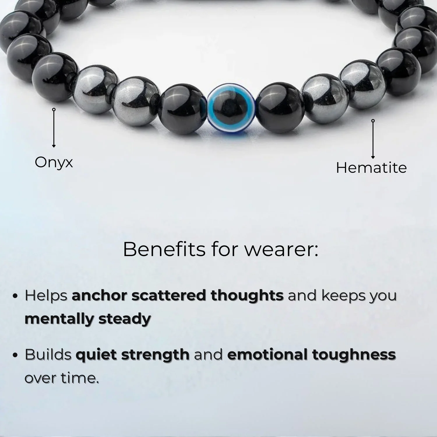 Protective Evil Eye Hematite Natural Stone Bracelet - Image 3