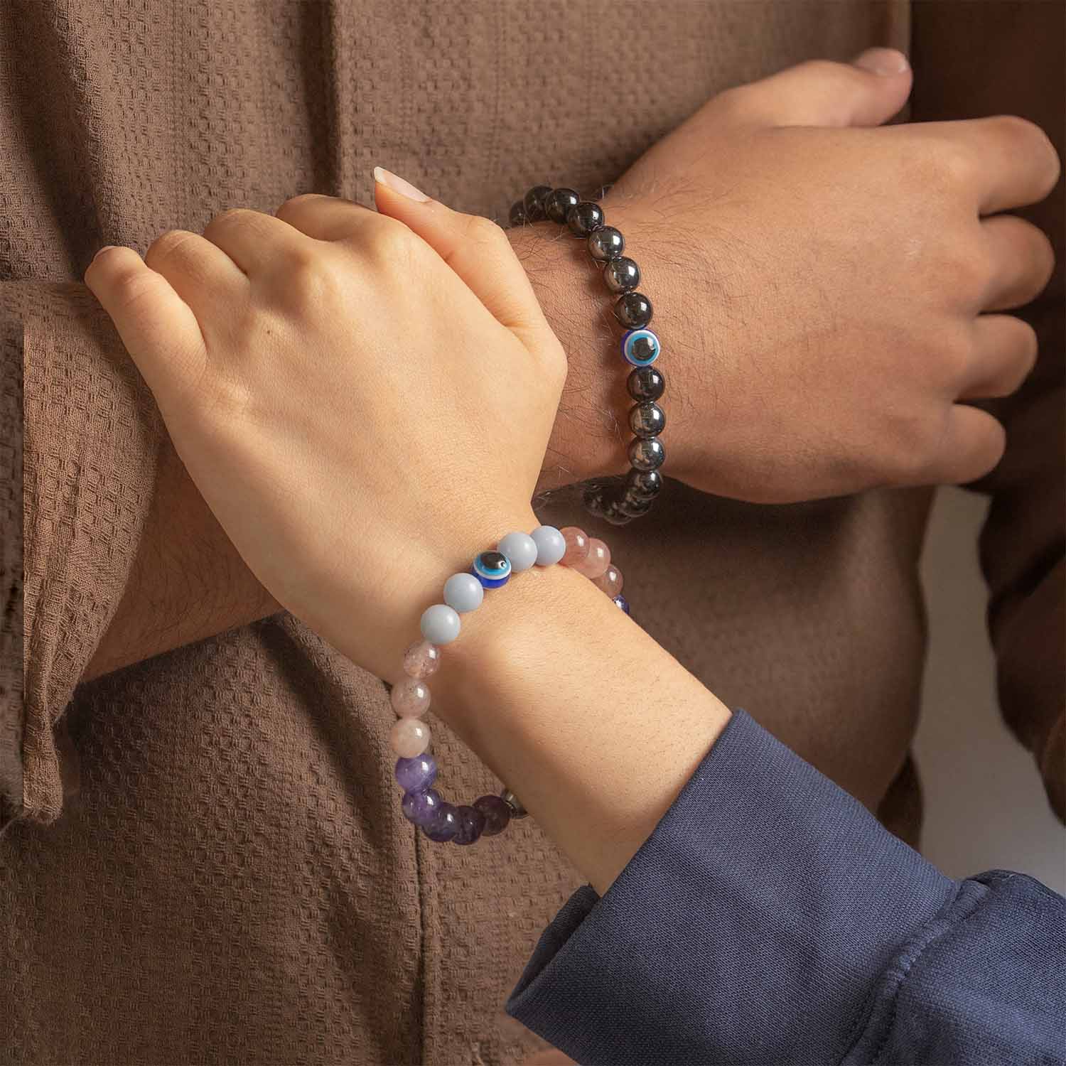 Evil Eye Natural Stone Couple Bracelets with Magsnap 4 - Image 3