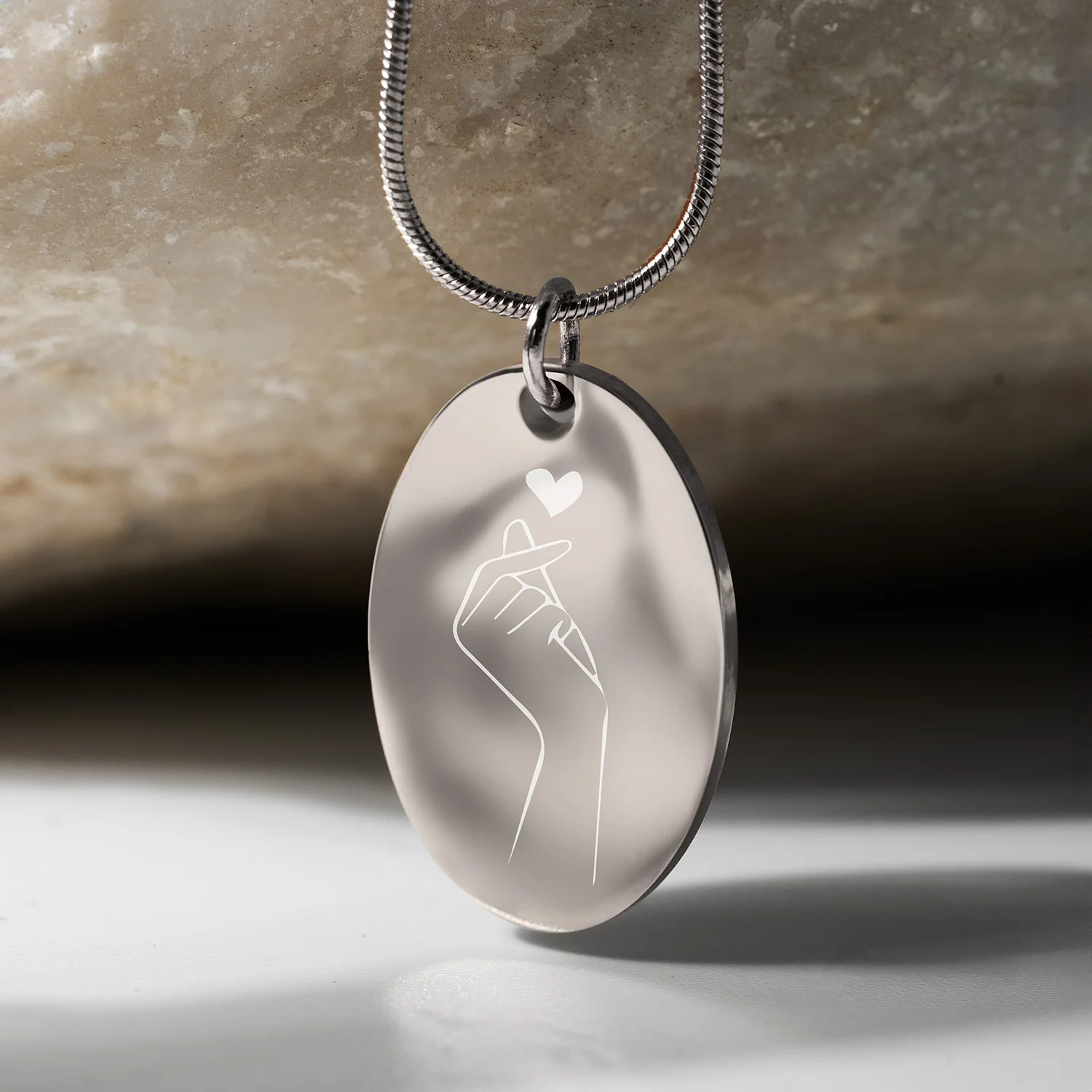 Korean Finger Hearts Oval Necklace - Image 5