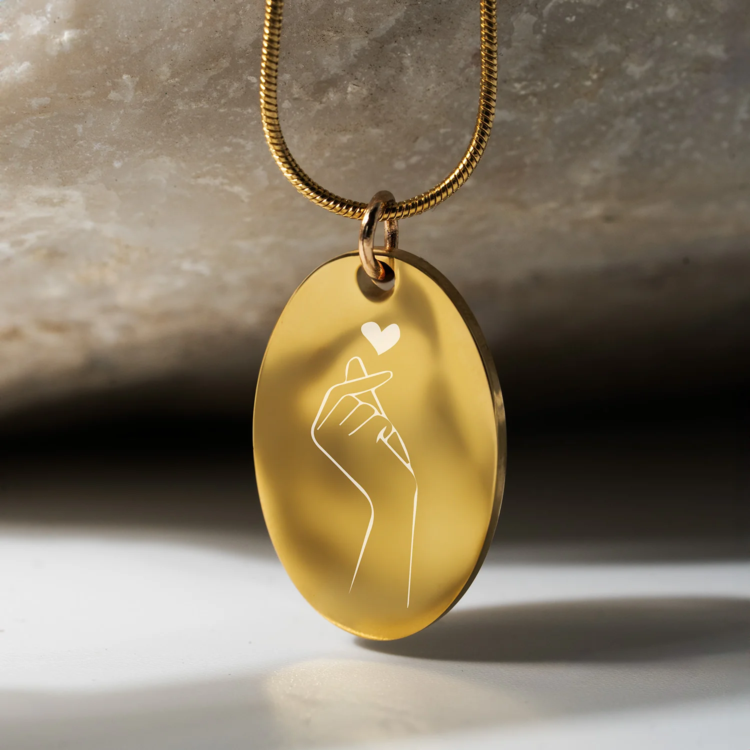 Korean Finger Hearts Oval Necklace - Image 9