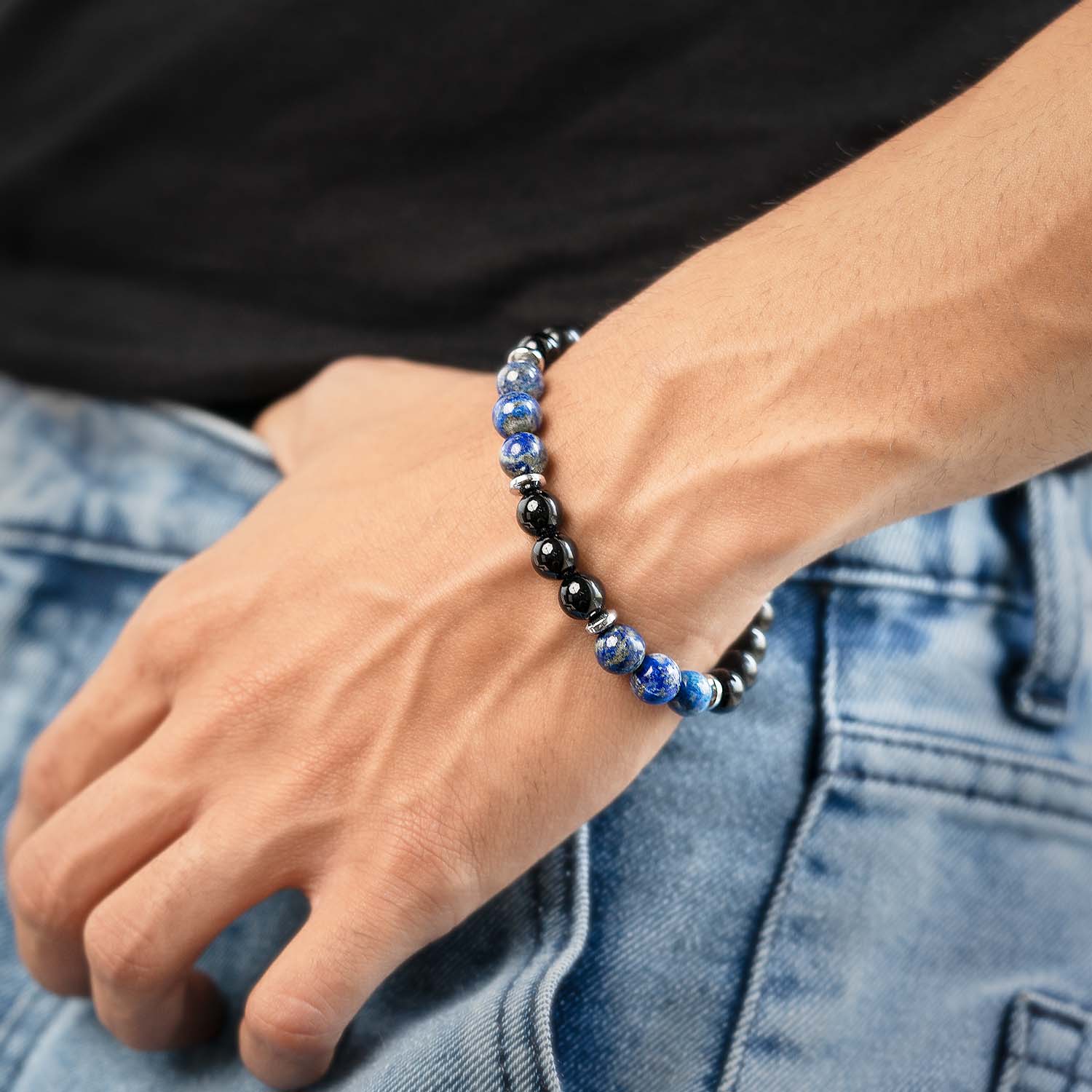 Knowledge Gloss Onyx And Lapis Lazuli Natural Stone Bracelet - Image 13