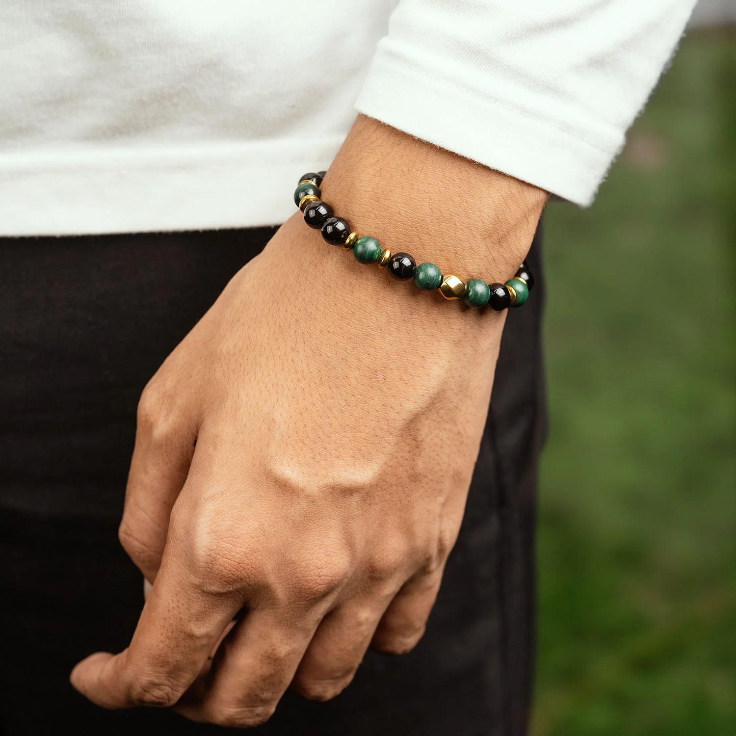 Prosperity Gloss Onyx & Malachite Natural Stone Bracelet - Image 13