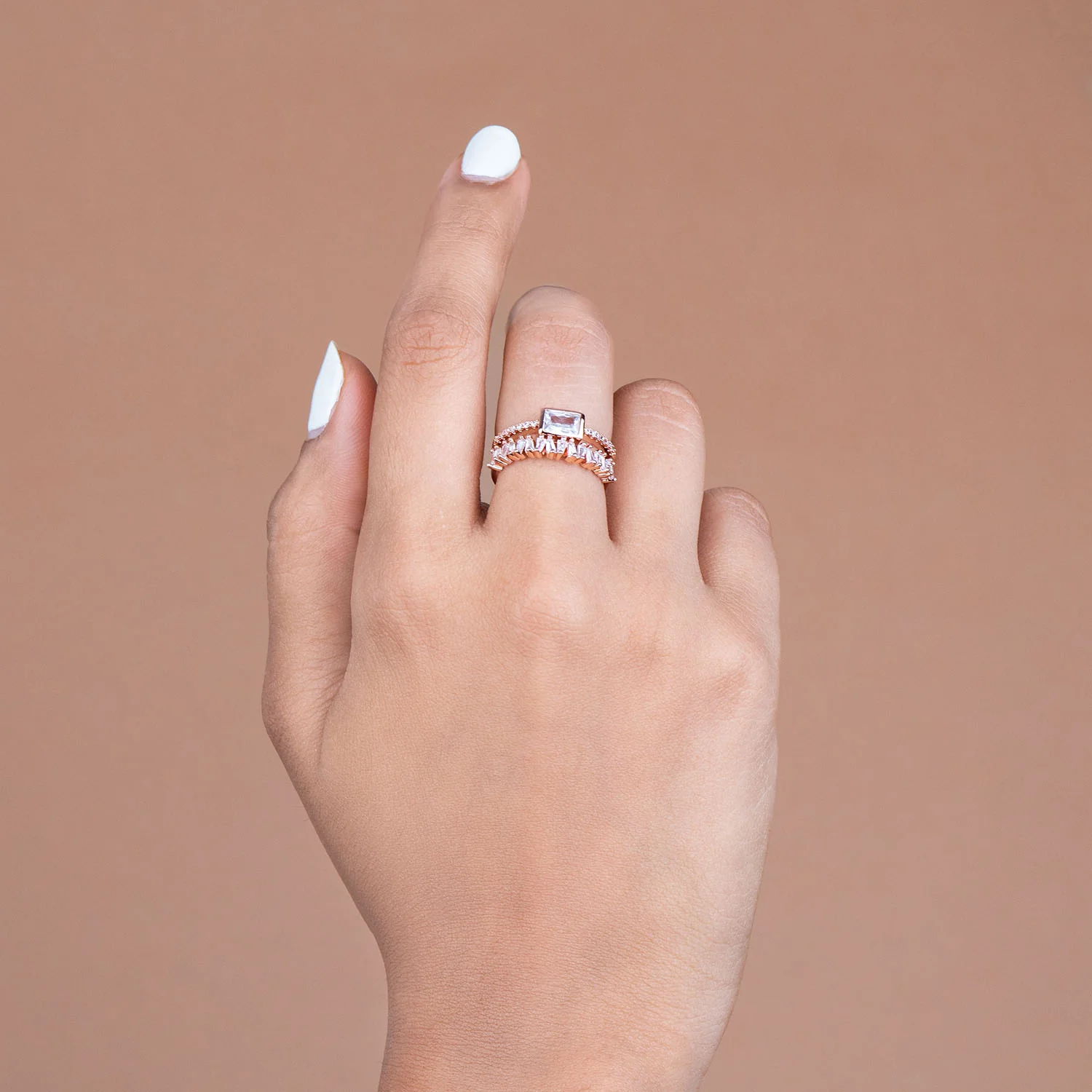 Rose Gold Crystal Adjustable Ring