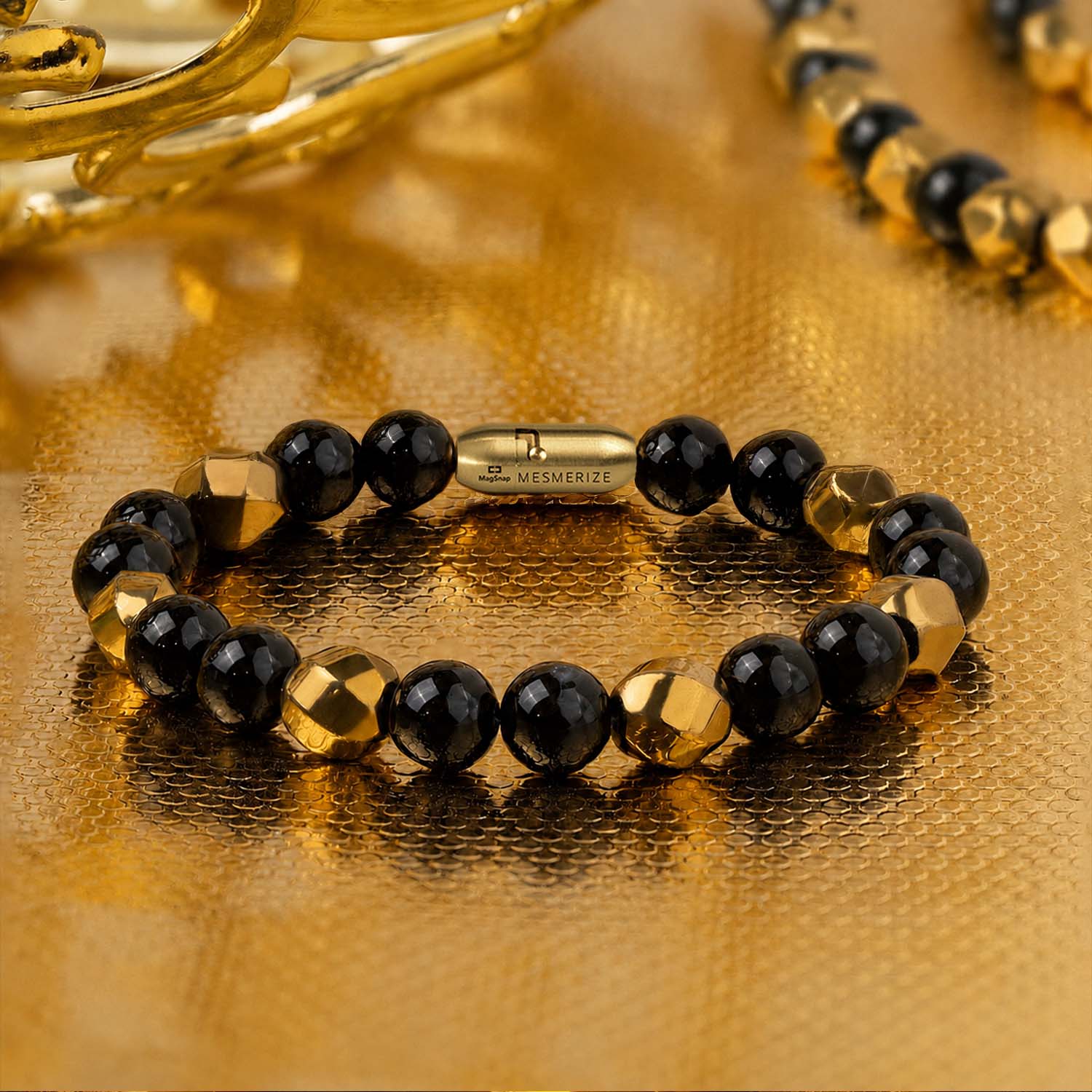 Guardian Gold Hematite & Gloss Onyx Natural Stone Bracelet