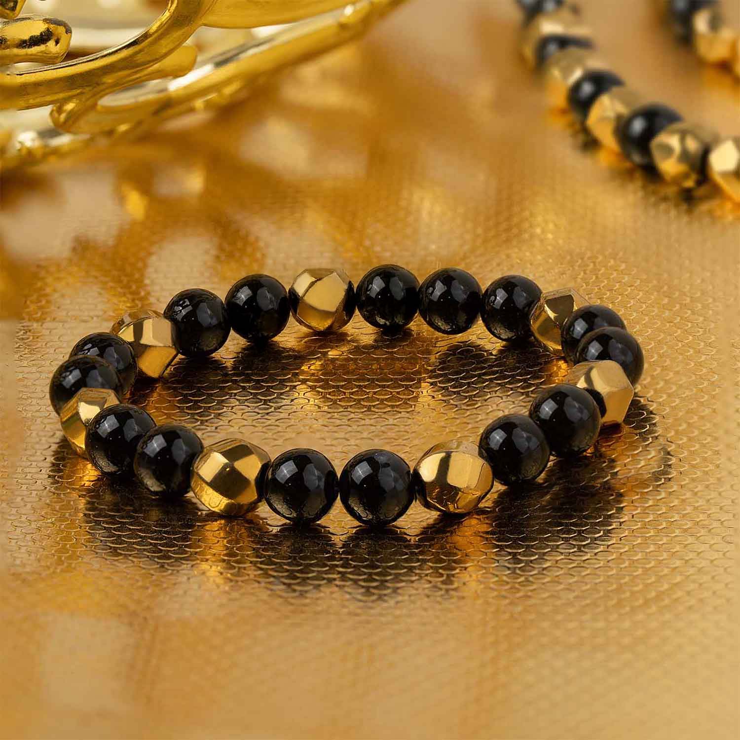 Guardian Gold Hematite & Gloss Onyx Natural Stone Bracelet - Image 11