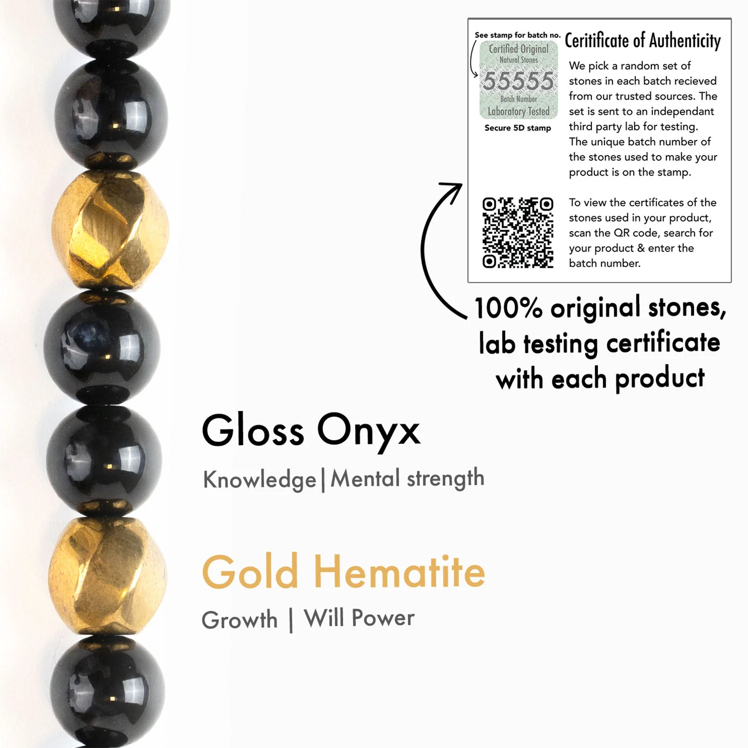 Guardian Gold Hematite & Gloss Onyx Natural Stone Bracelet - Image 13