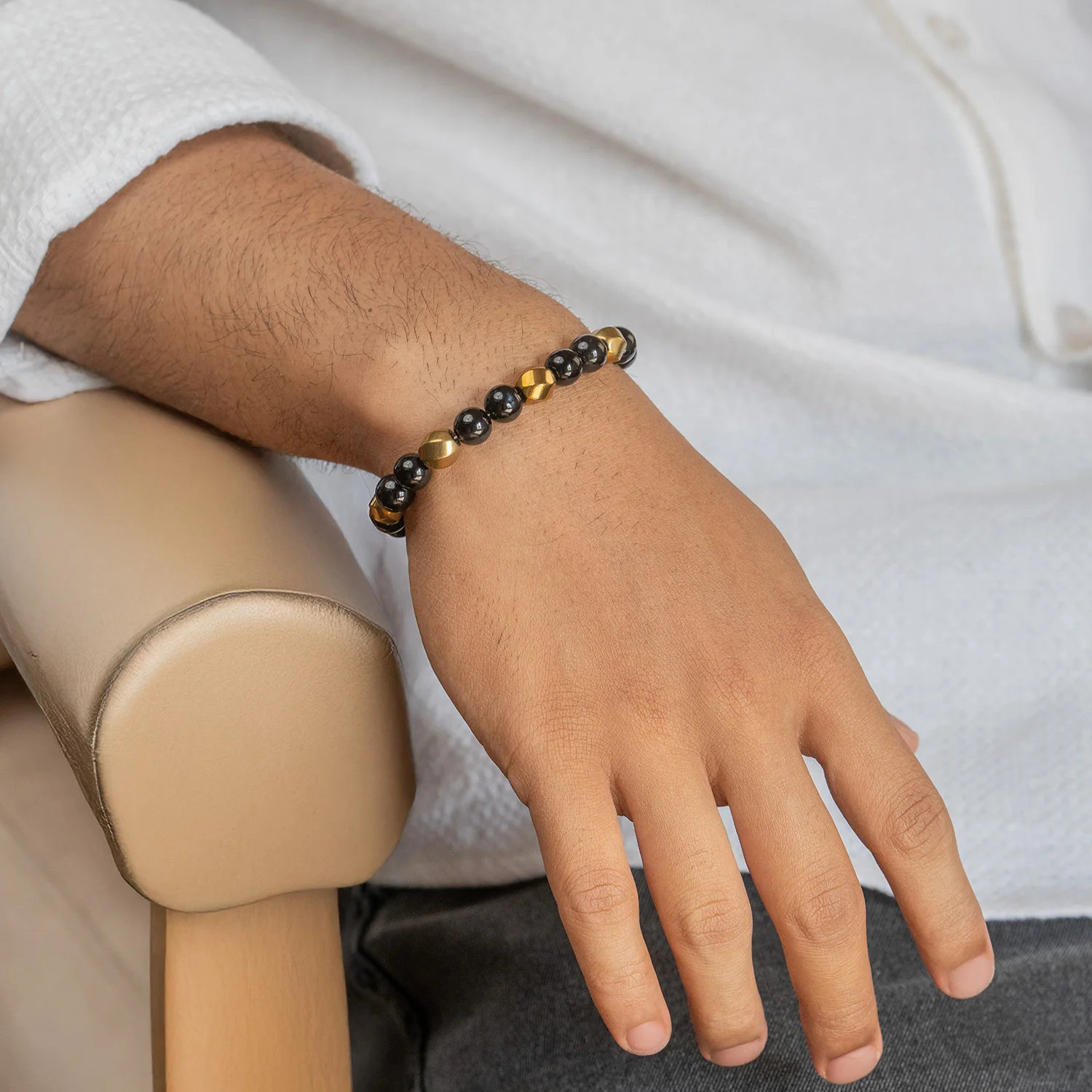 Guardian Gold Hematite & Gloss Onyx Natural Stone Bracelet - Image 3
