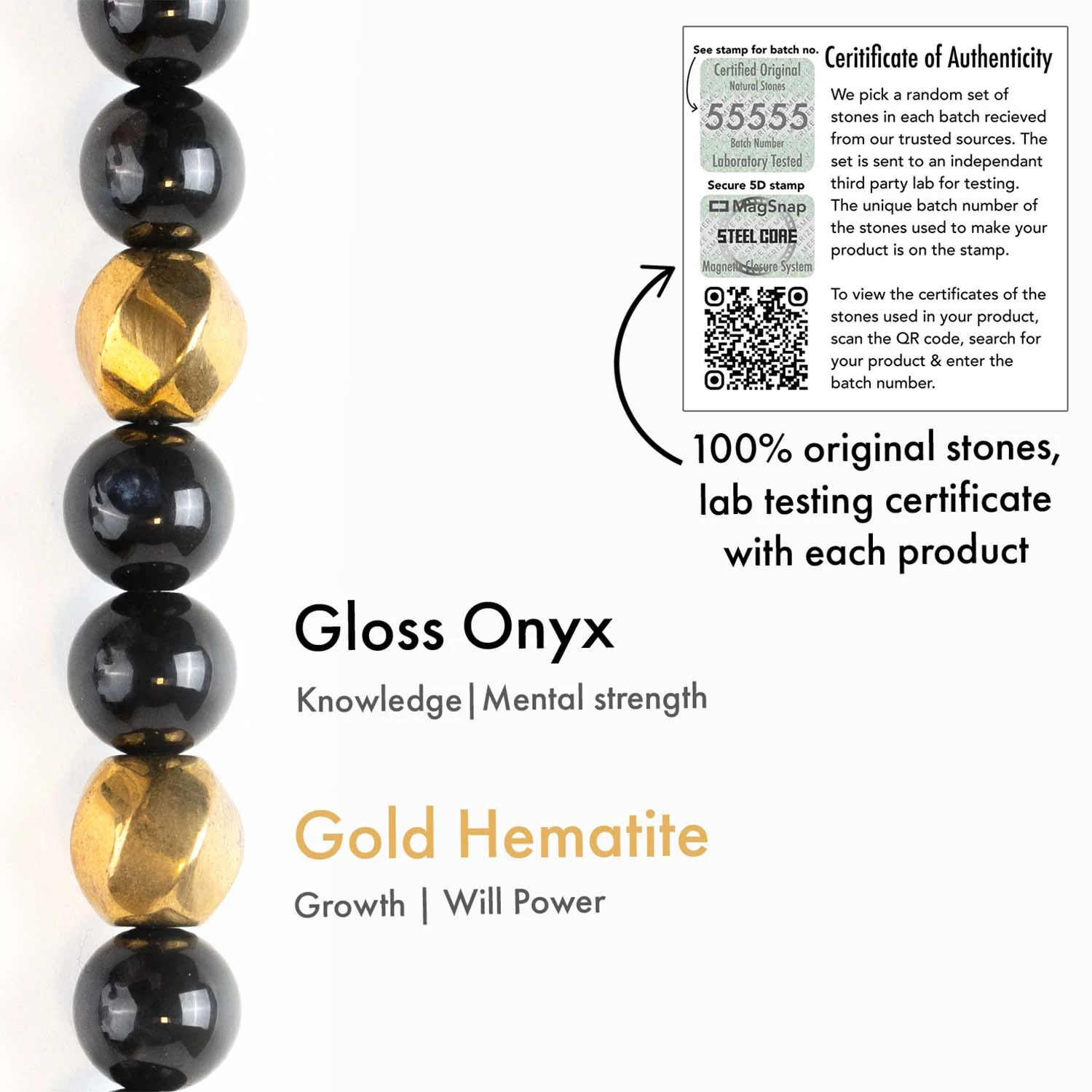Guardian Gold Hematite & Gloss Onyx Natural Stone Bracelet - Image 5