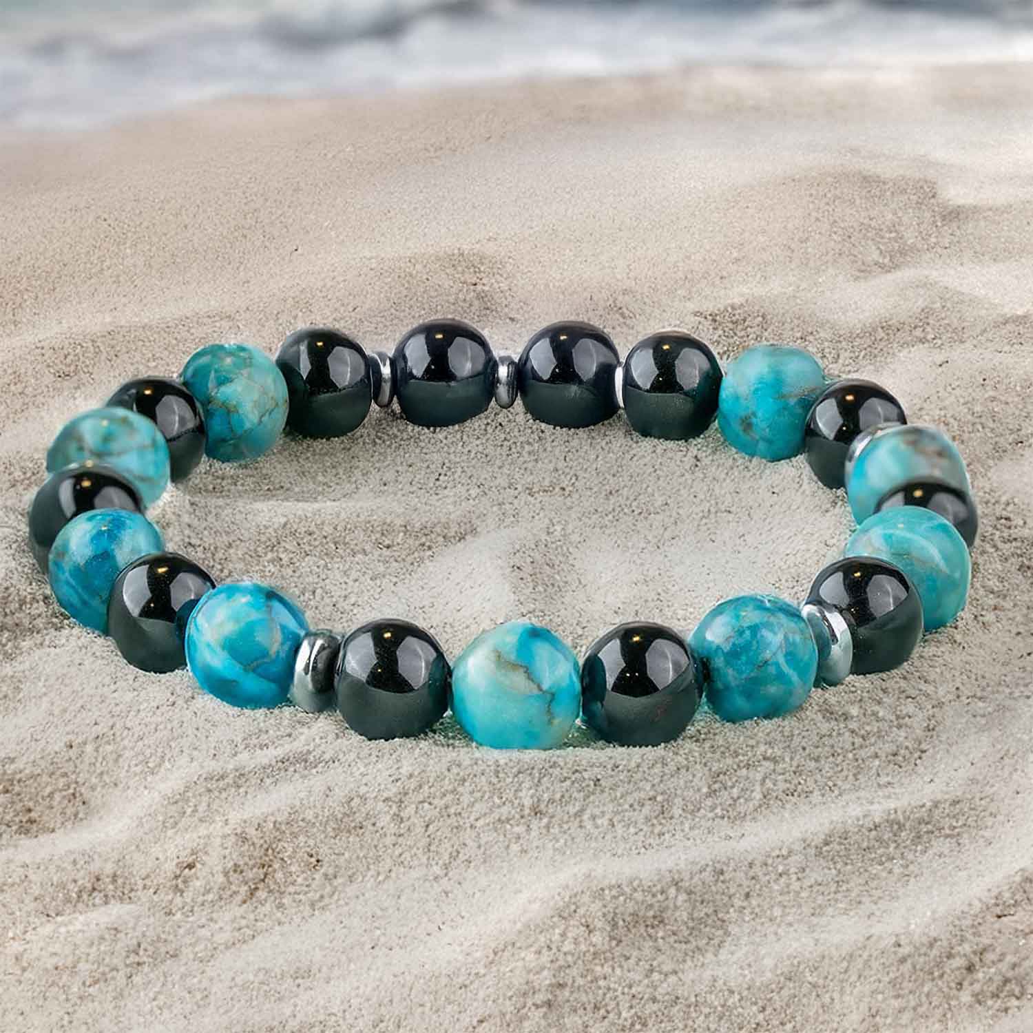 Harmonic African Turquoise & Black Obsidian Natural Stone Bracelet - Image 11