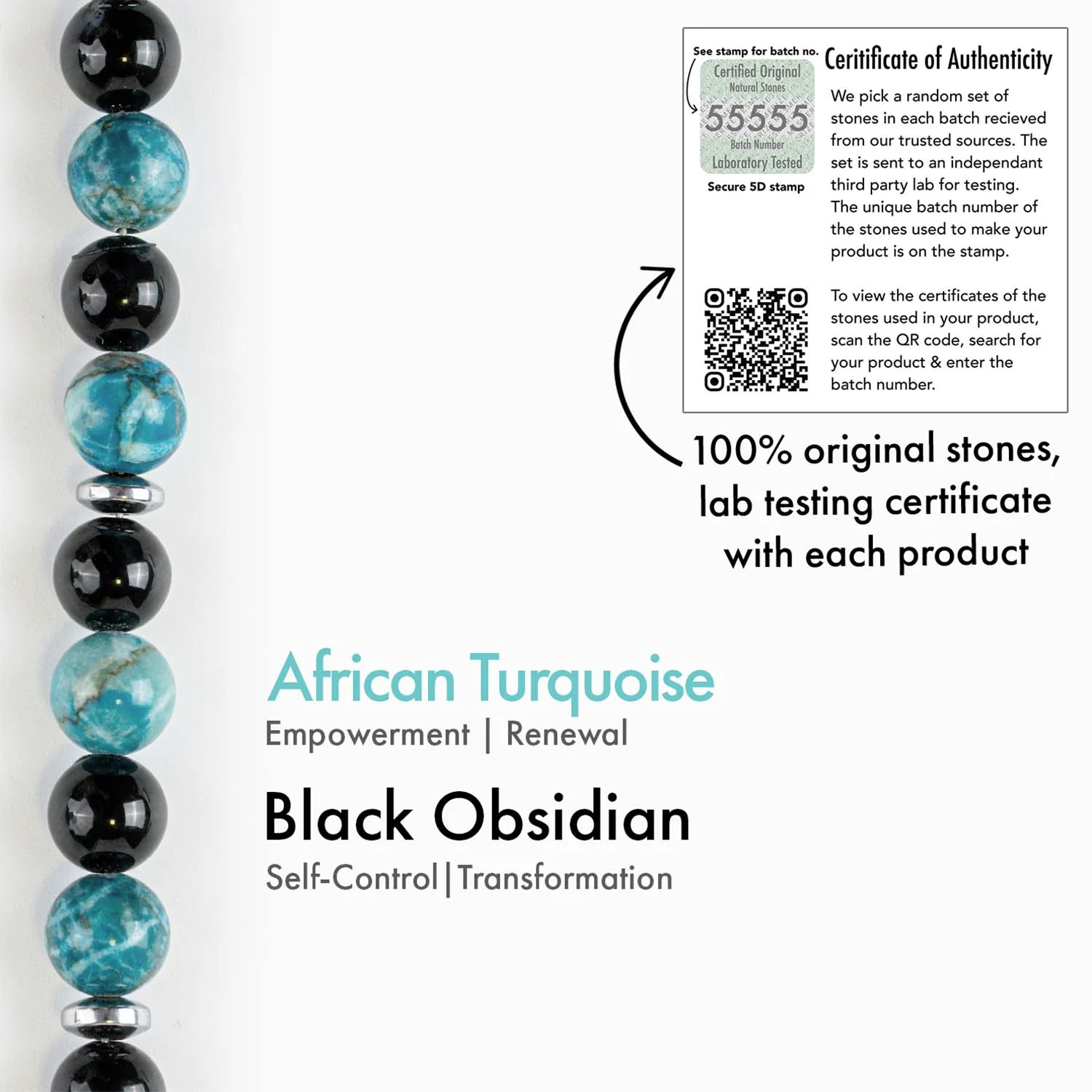 Harmonic African Turquoise & Black Obsidian Natural Stone Bracelet - Image 13