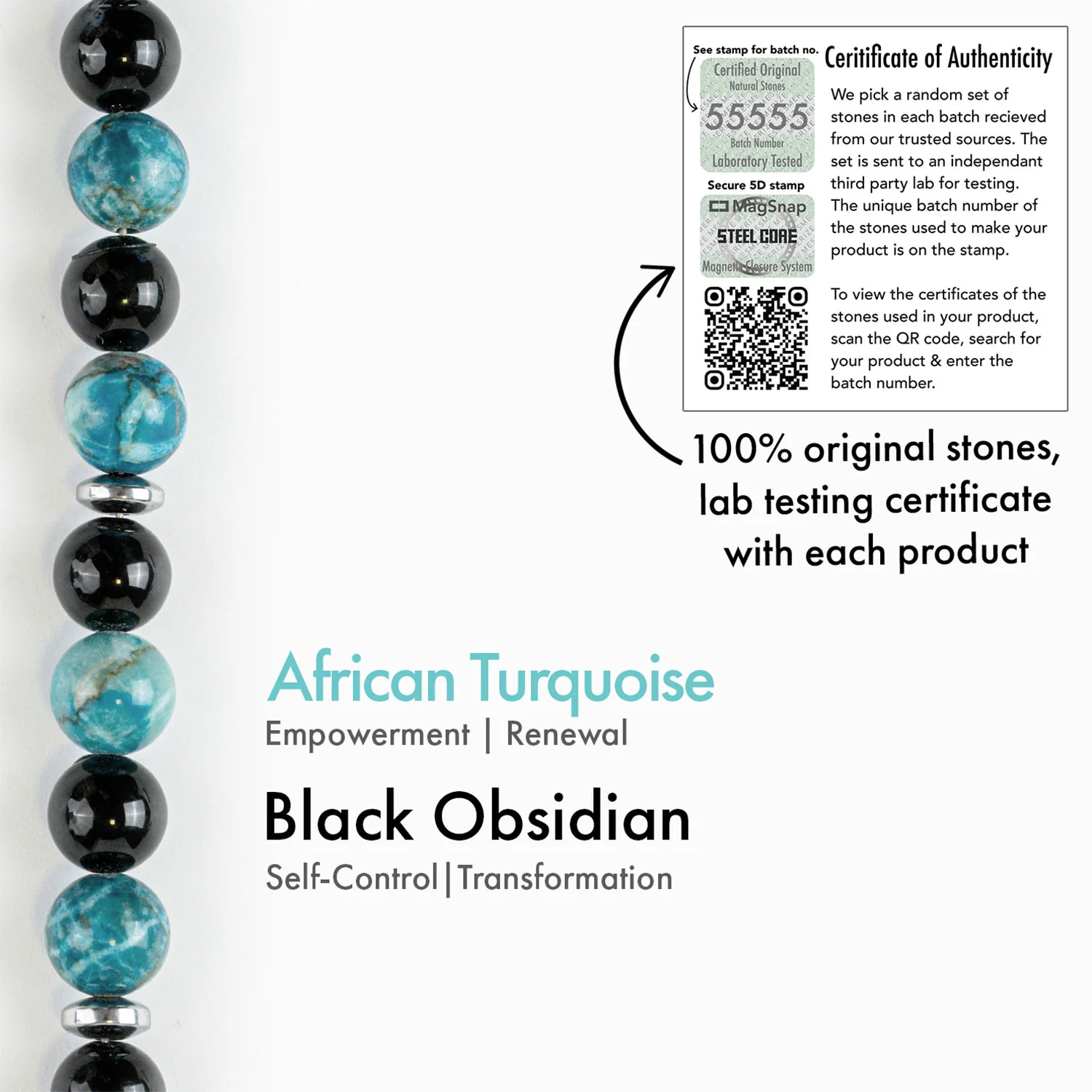 Harmonic African Turquoise & Black Obsidian Natural Stone Bracelet - Image 5