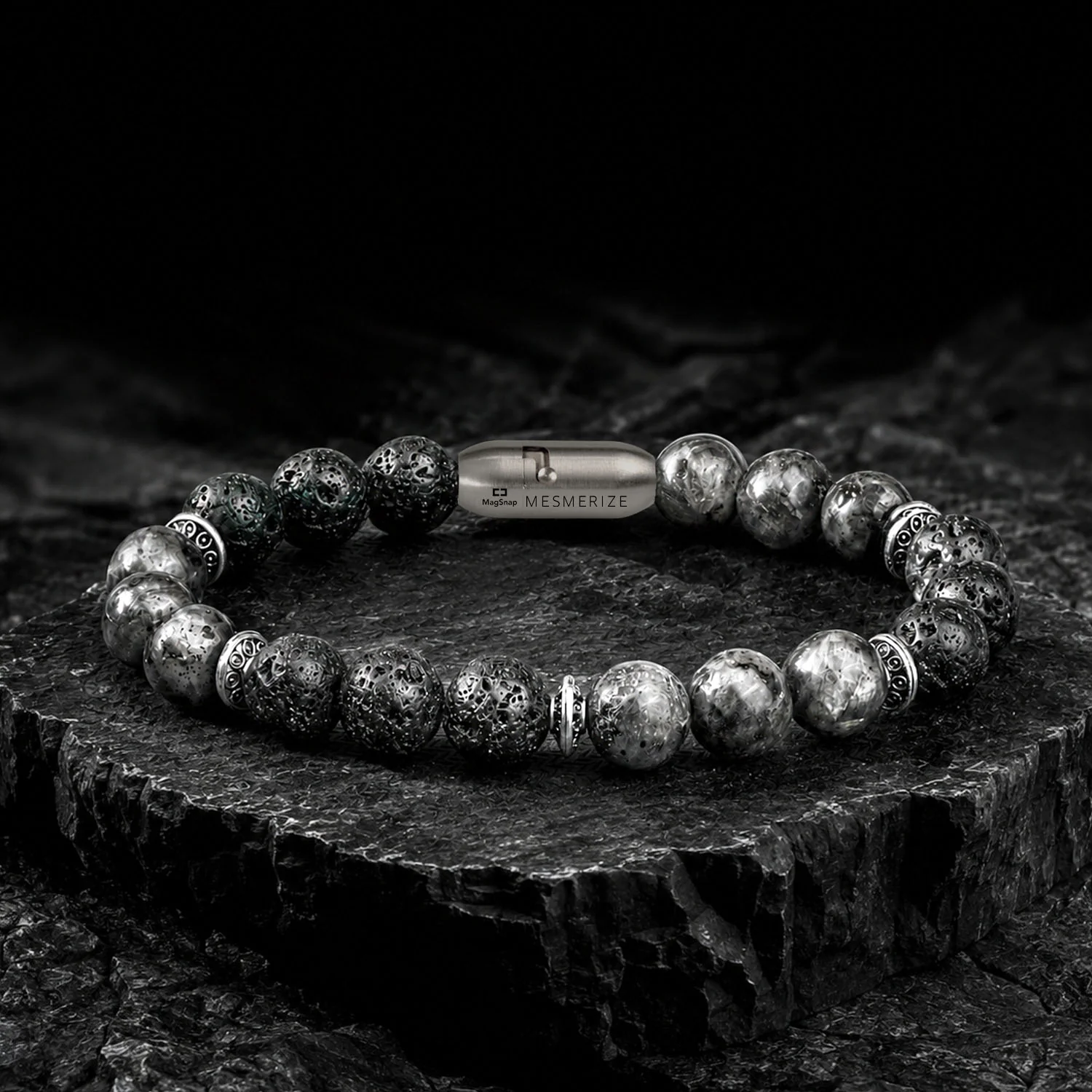Lava and Larvikite Natural Stone Bracelet with MagSnap 4