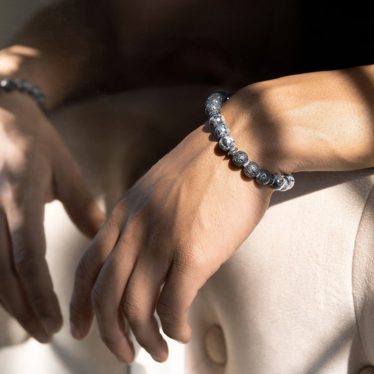 Lava and Larvikite Natural Stone Bracelet with MagSnap 4 - Image 2