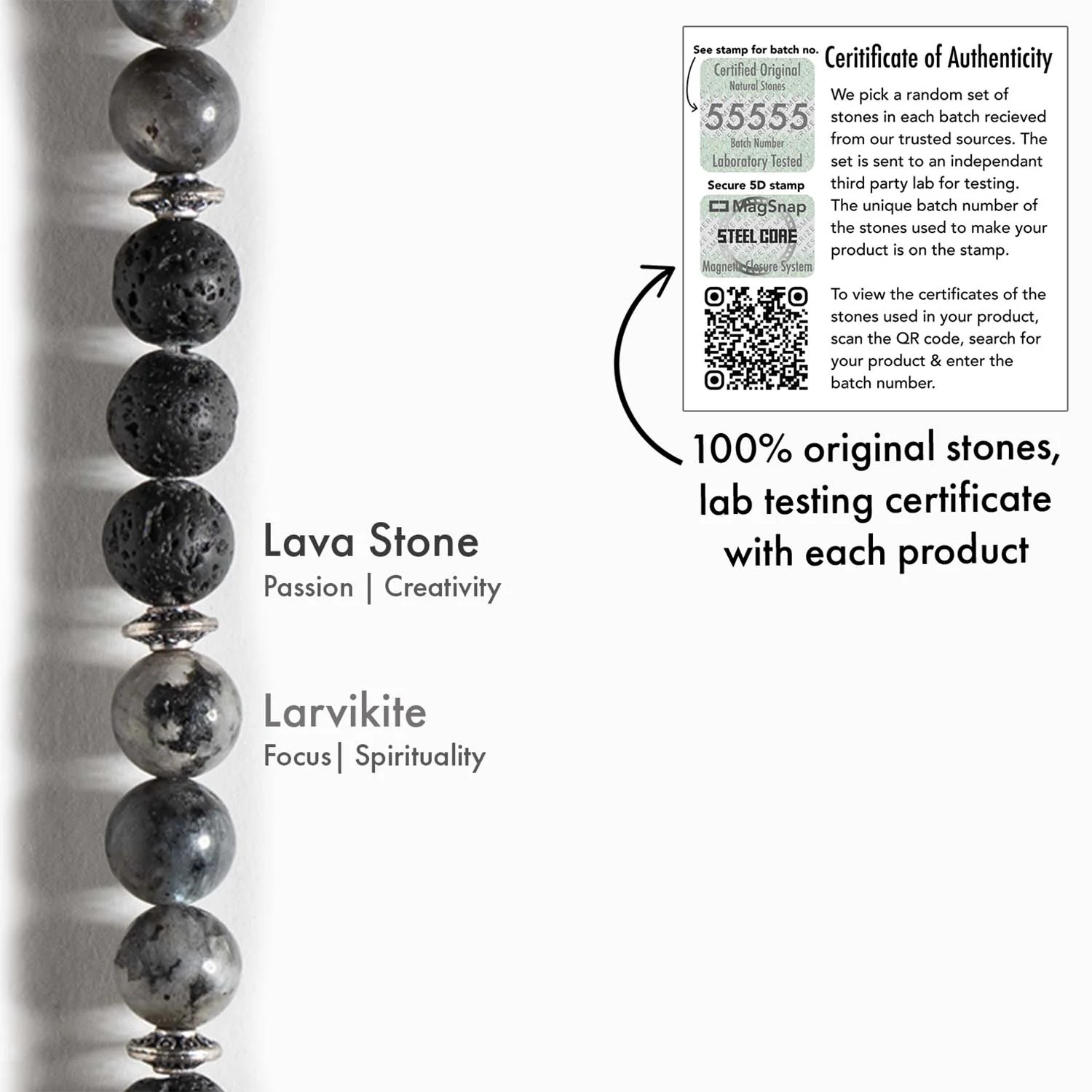 Lava and Larvikite Natural Stone Bracelet with MagSnap 4 - Image 4