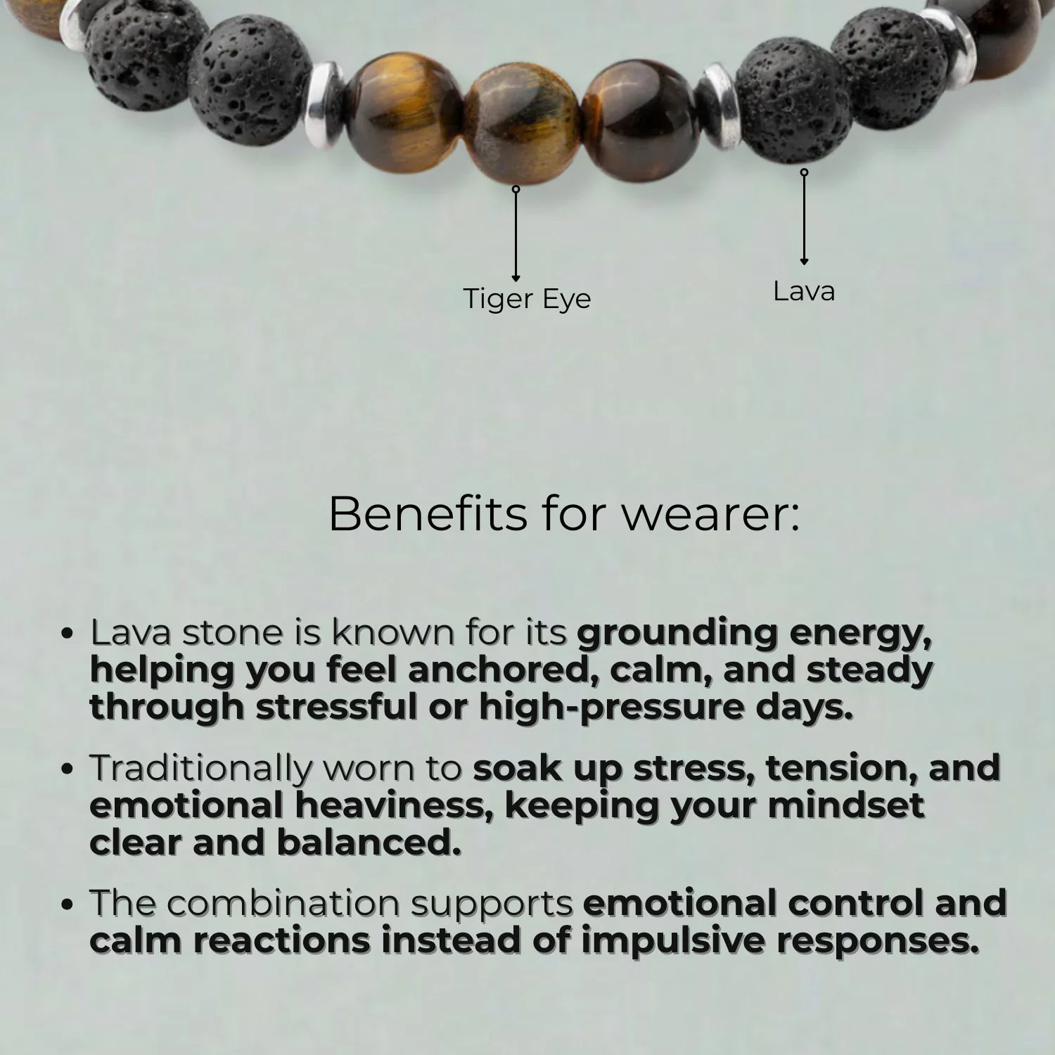 Lava and Tiger Eye Natural Stone Bracelet with MagSnap 4 - Image 3