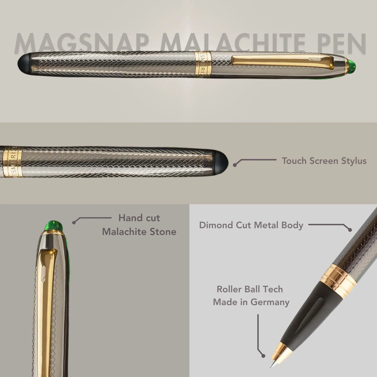Malachite 2 in 1 MagSnap Roller Ball Pen with Stylus - Image 9