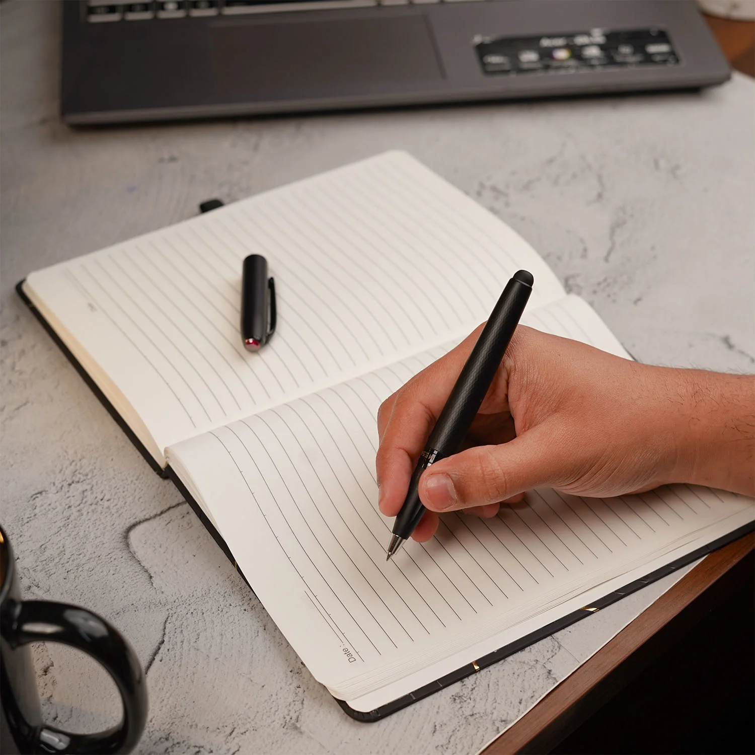 Matte Black Diary with Matte Black Garnet MagSnap Roller Ball Pen with Stylus - Image 2