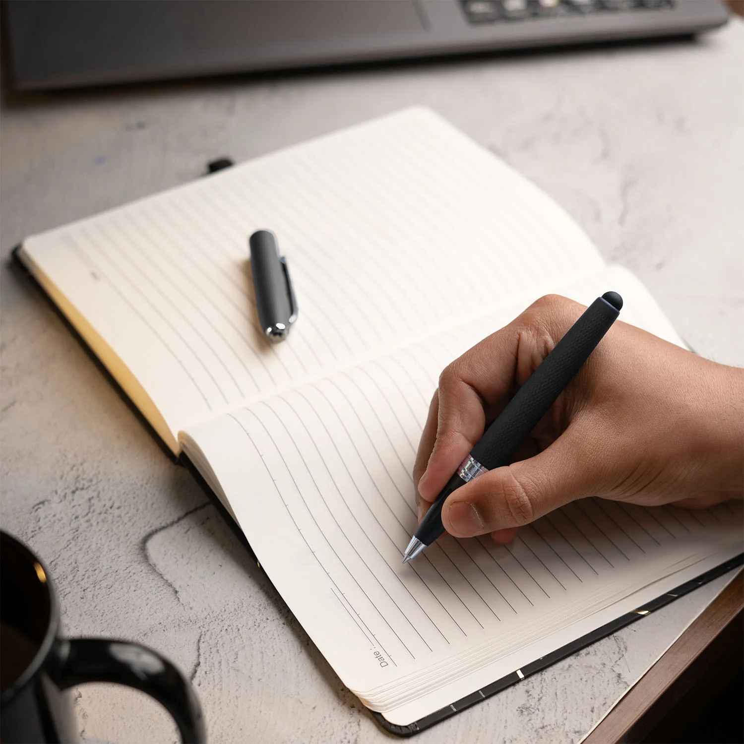 Matte Black Diary with Matte Black Pyrite MagSnap Roller Ball Pen with Stylus - Image 2