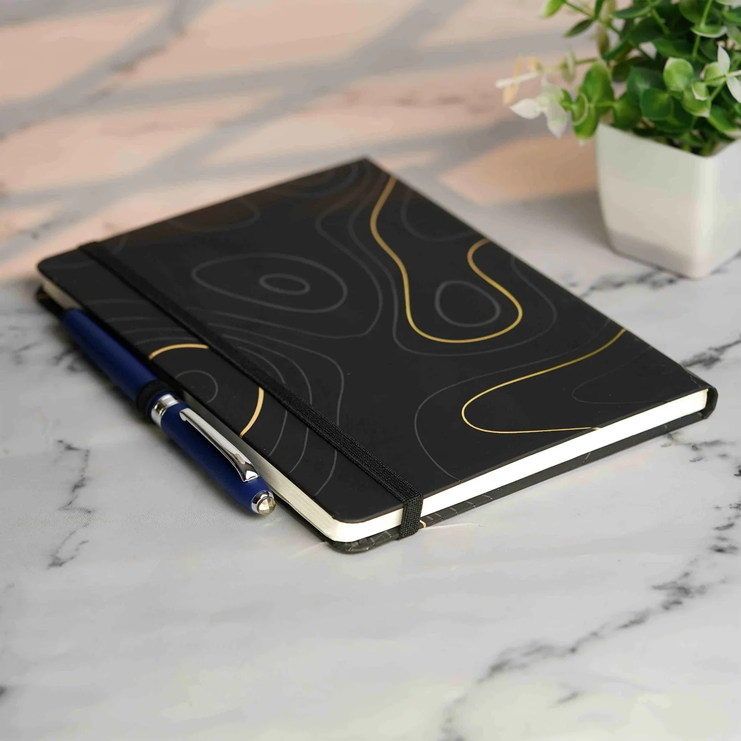 Matte Black Diary with Matte Blue Pyrite MagSnap Roller Ball Pen with Stylus