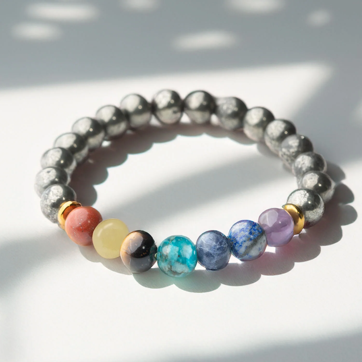 Money Magnet Pyrite 7 Chakra Natural Stone Bracelet - Image 11