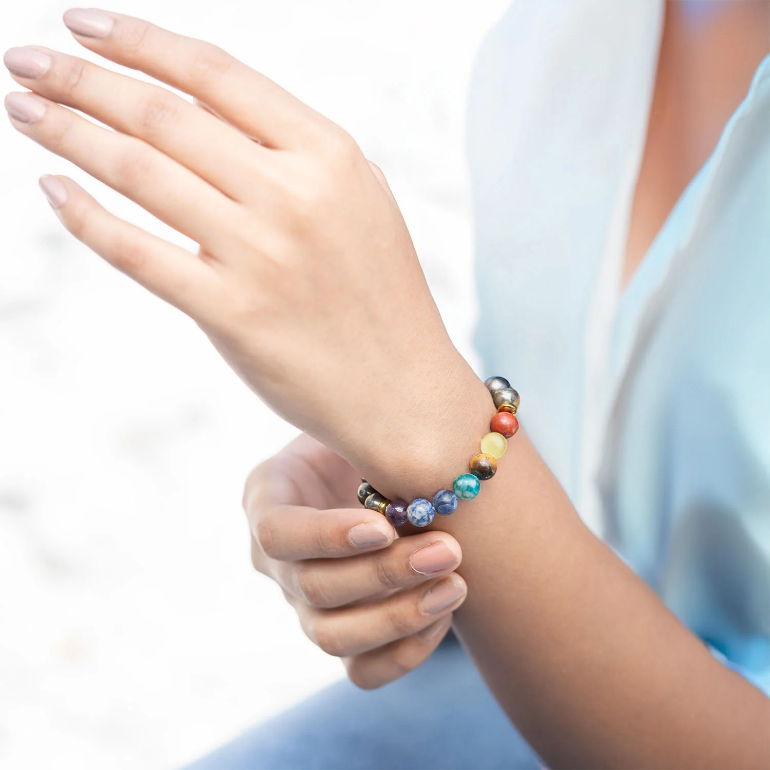 Money Magnet Pyrite 7 Chakra Natural Stone Bracelet - Image 13