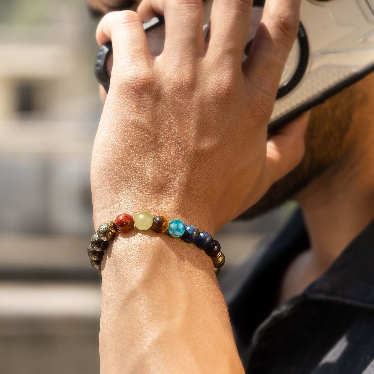 Money Magnet Pyrite 7 Chakra Natural Stone Bracelet - Image 4