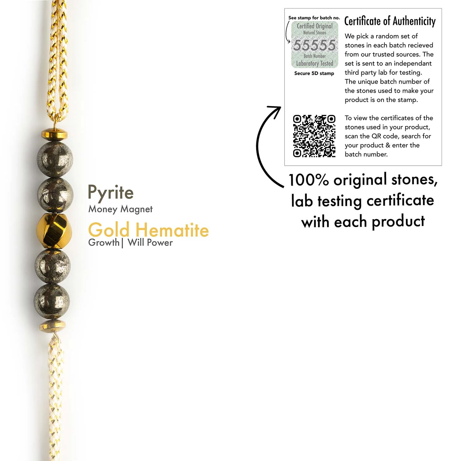 Money Magnet Pyrite Natural Stone Rakhi - Image 3