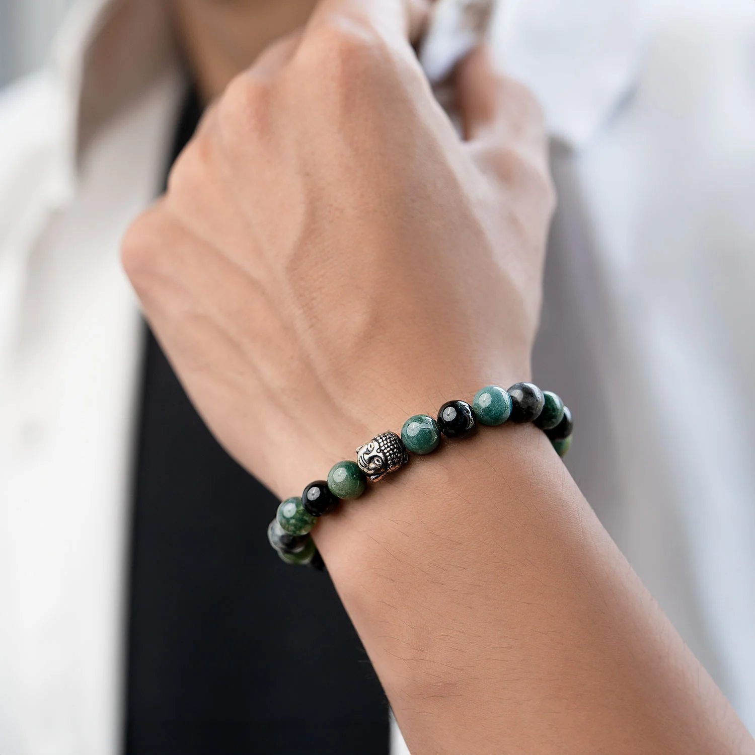 Zen Moss Agate Natural Stone Buddha Bracelet - Image 13