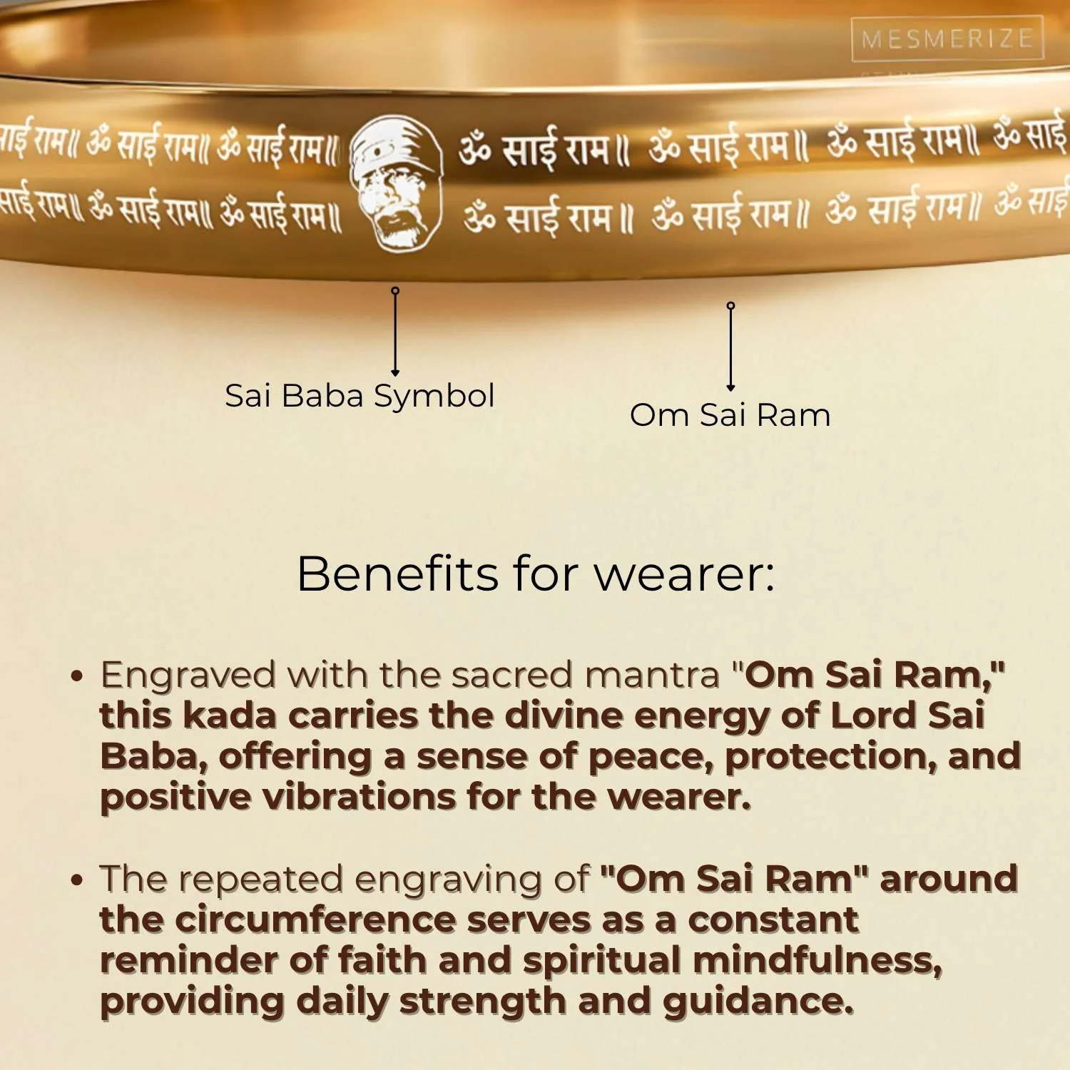 Om Sai Ram MicroCarved Round Curved Kada - Image 9