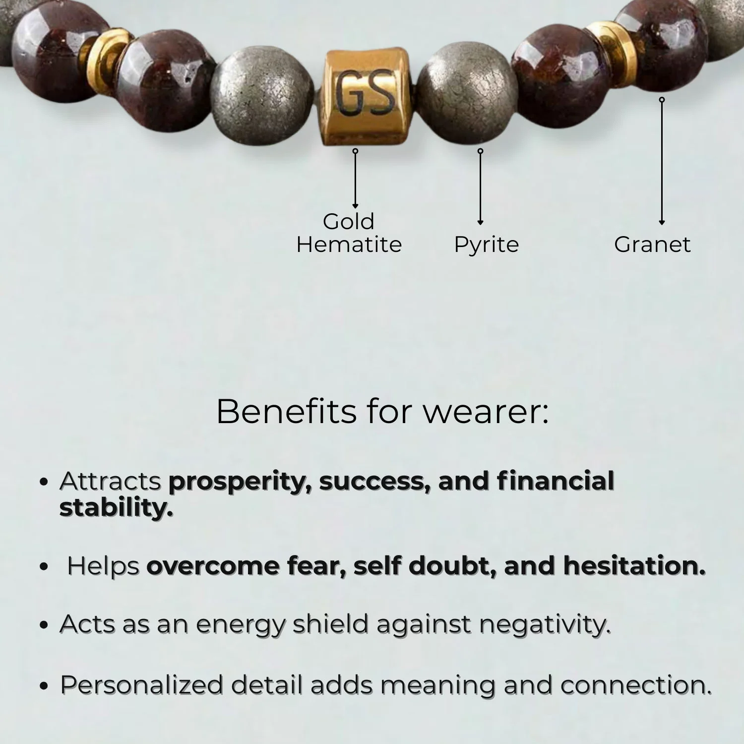 Personalised Abundance Magnet Garnet & Pyrite Natural Stone Bracelet - Image 3