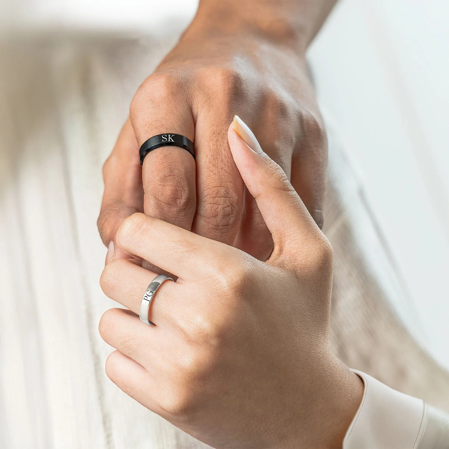 Personalised Black and Silver Couple Ring - Image 2
