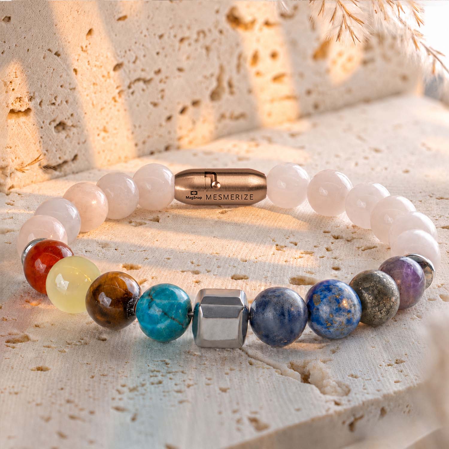 Personalised Solace Rose Quartz 9 Chakra Natural Stone Bracelet - Image 11