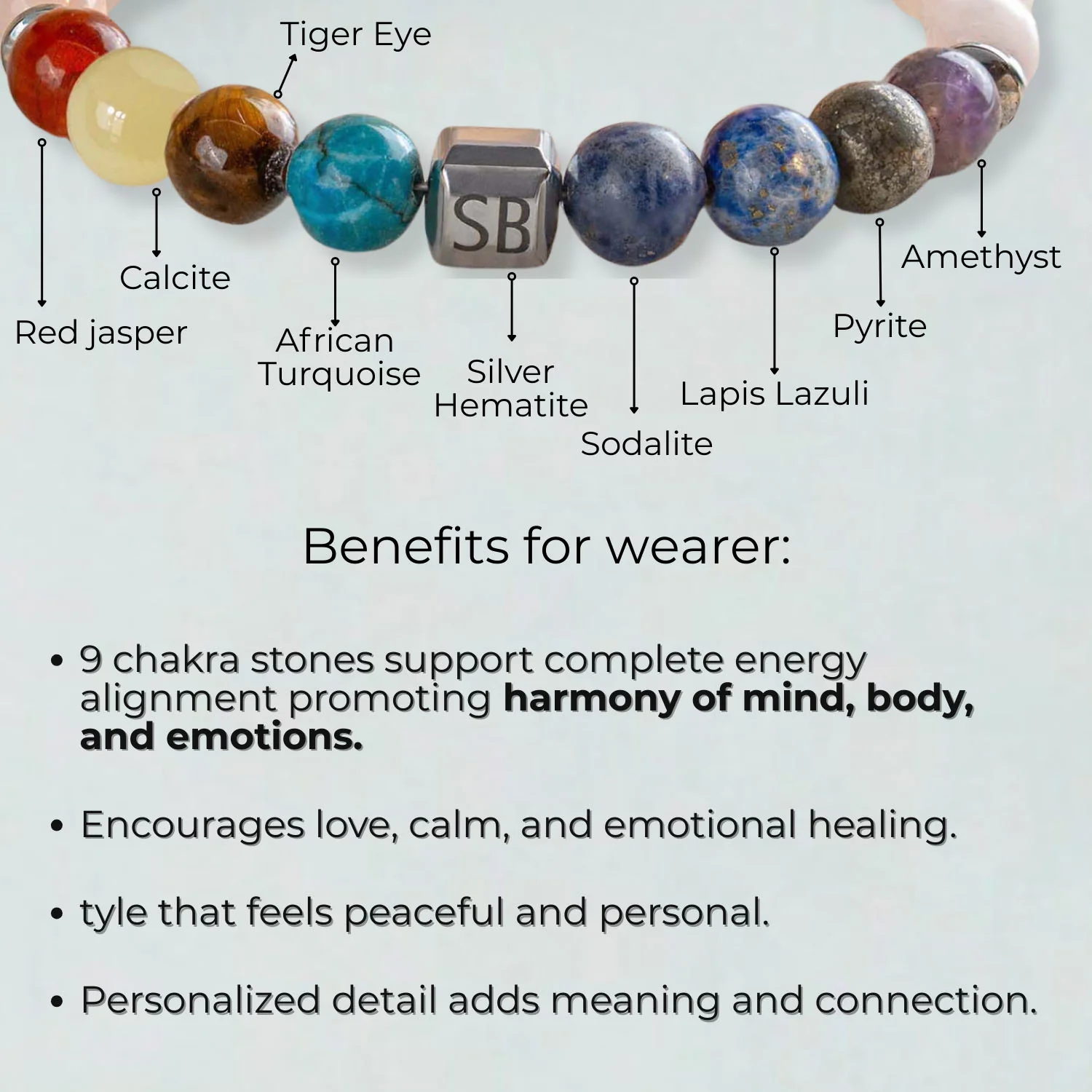 Personalised Solace Rose Quartz 9 Chakra Natural Stone Bracelet - Image 22