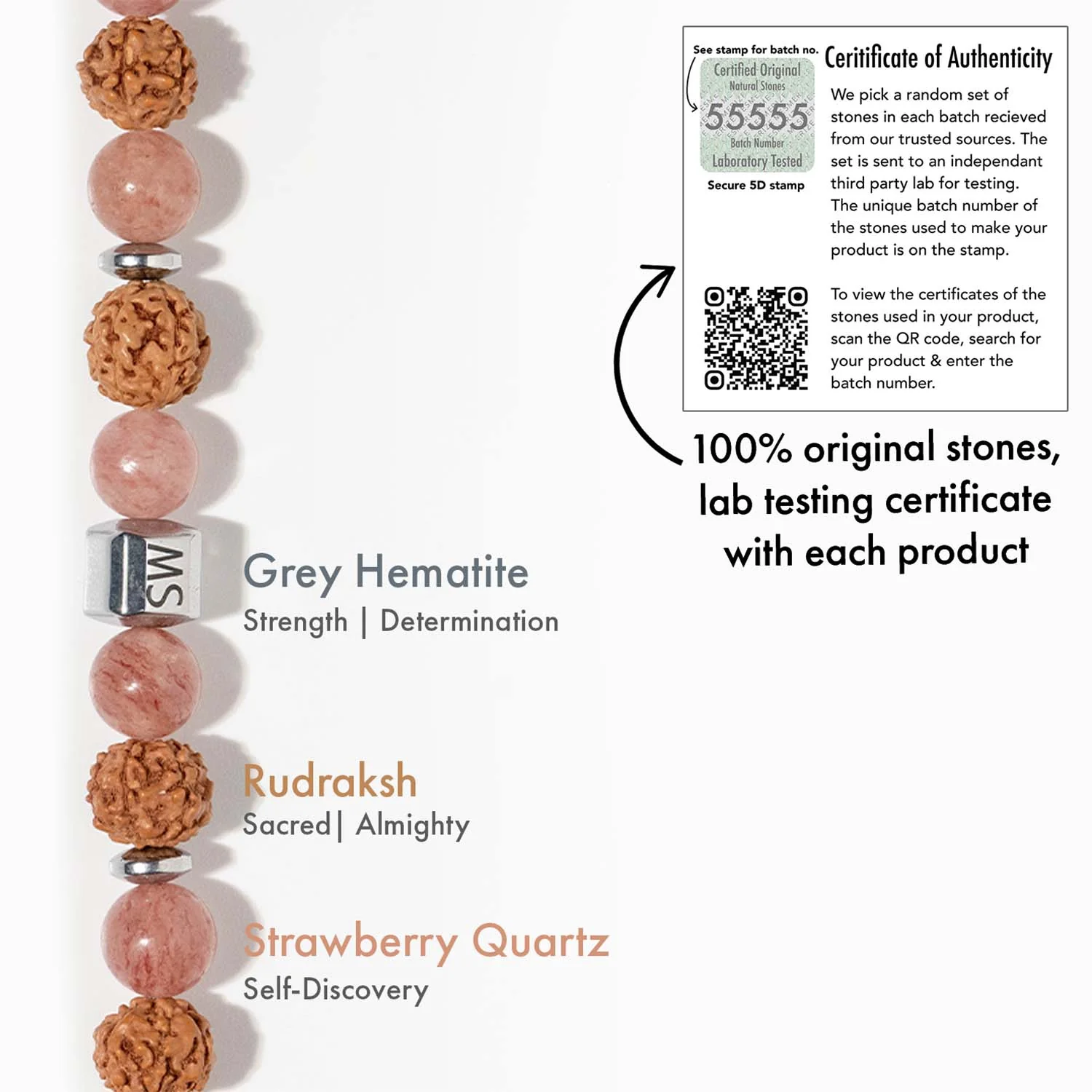 Personalised Serenity Strawberry Quartz & Rudraksh Natural Stone Bracelet - Image 22