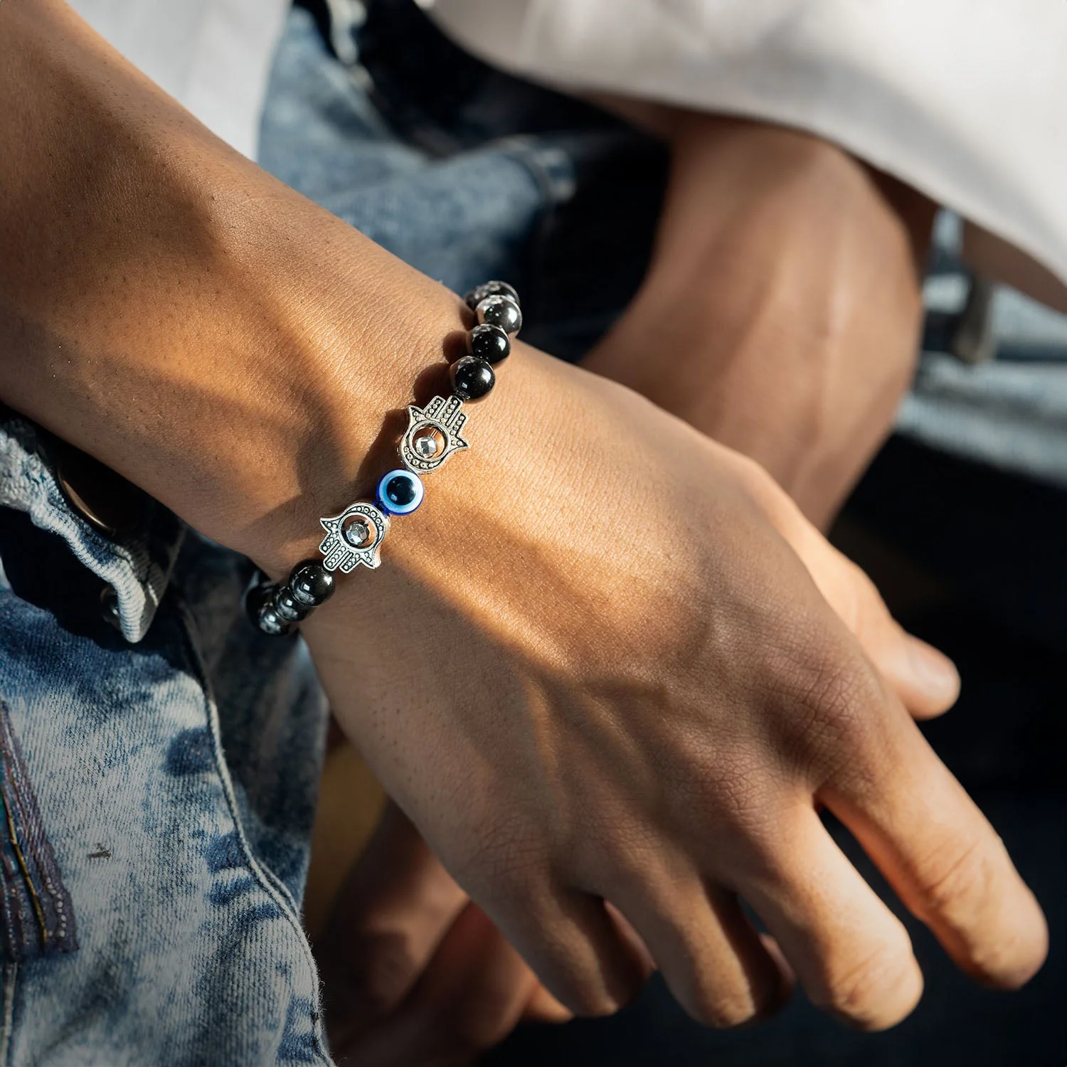 Protective Evil Eye Hamsa Natural Stone Bracelet with Magsnap 4 - Image 4