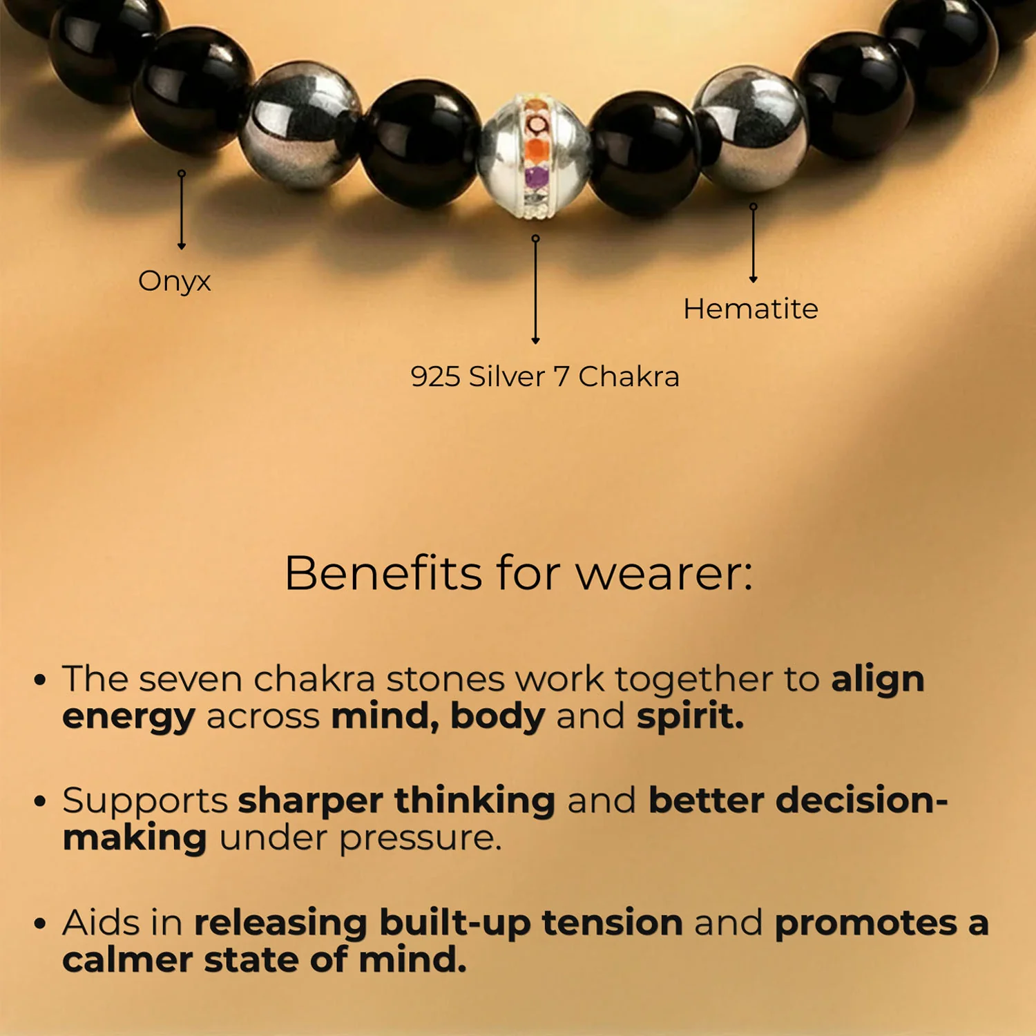 Pure 925 Silver 7 Chakra And Hematite Natural Stone Bracelet With MagSnap 4 - Image 3