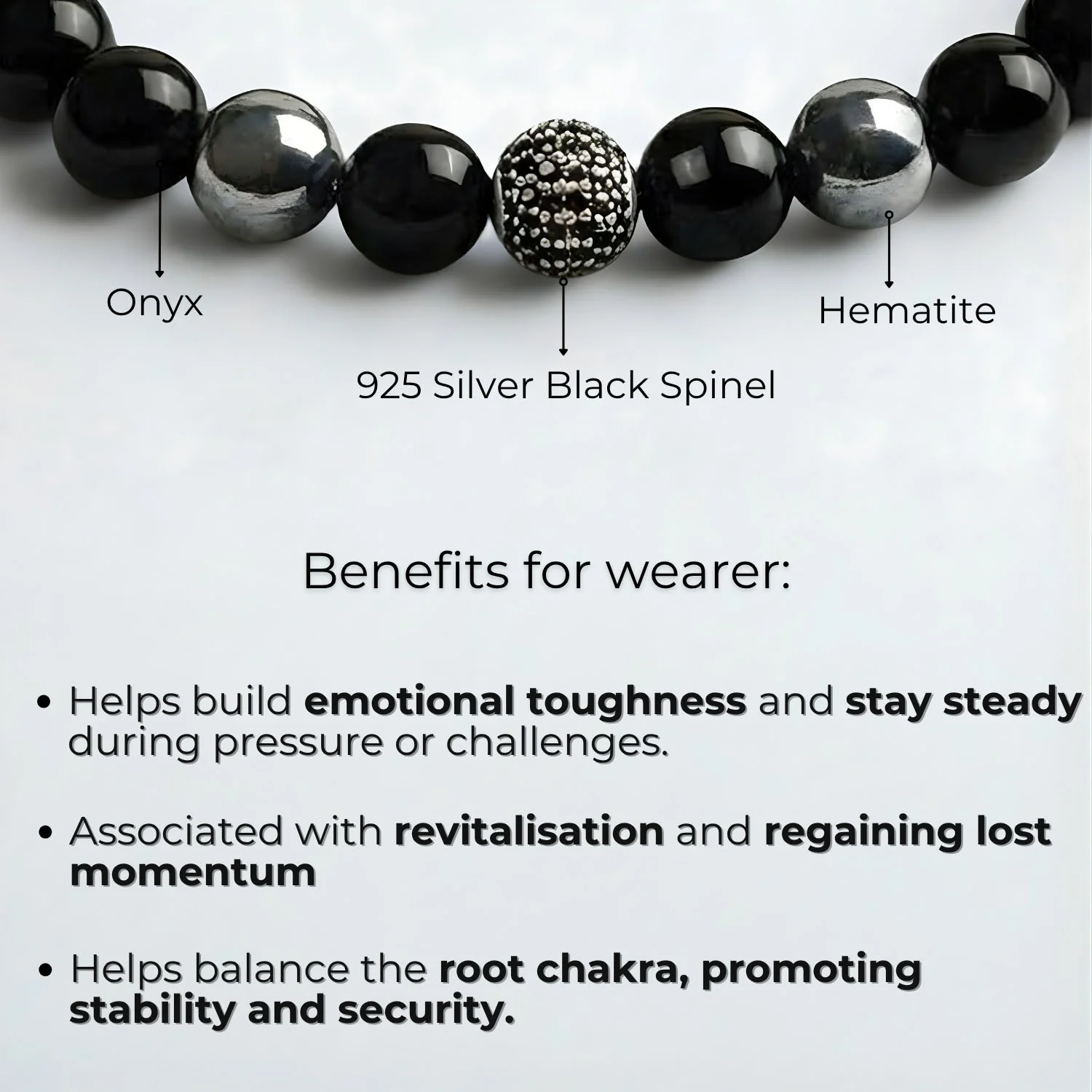 Pure 925 Silver Black Spinel Natural Stone Bracelet With MagSnap 4 - Image 3