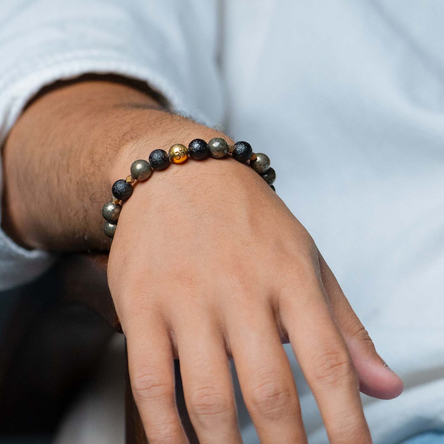 Pure 925 Silver Spiritual Om Pyrite Bracelet with Magsnap 4 - Image 3