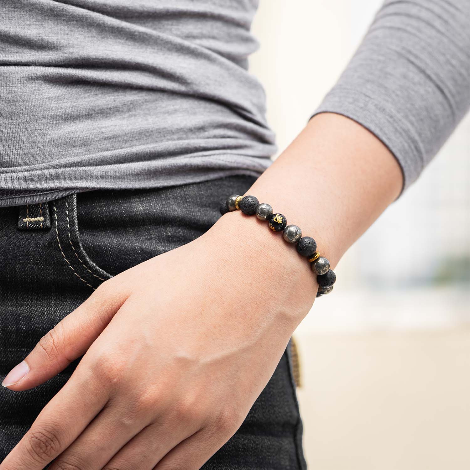Spiritual Pyrite Natural Stone OM Bracelet - Image 11