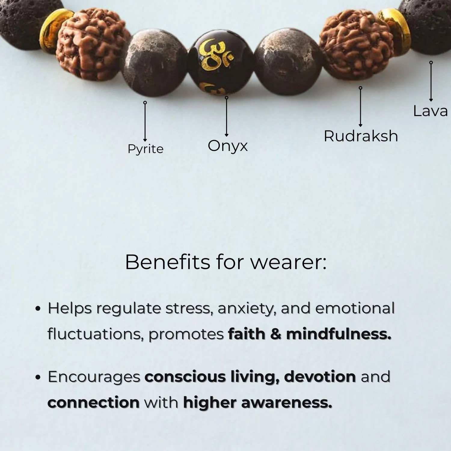 Spiritual Pyrite Natural Stone OM Bracelet - Image 12