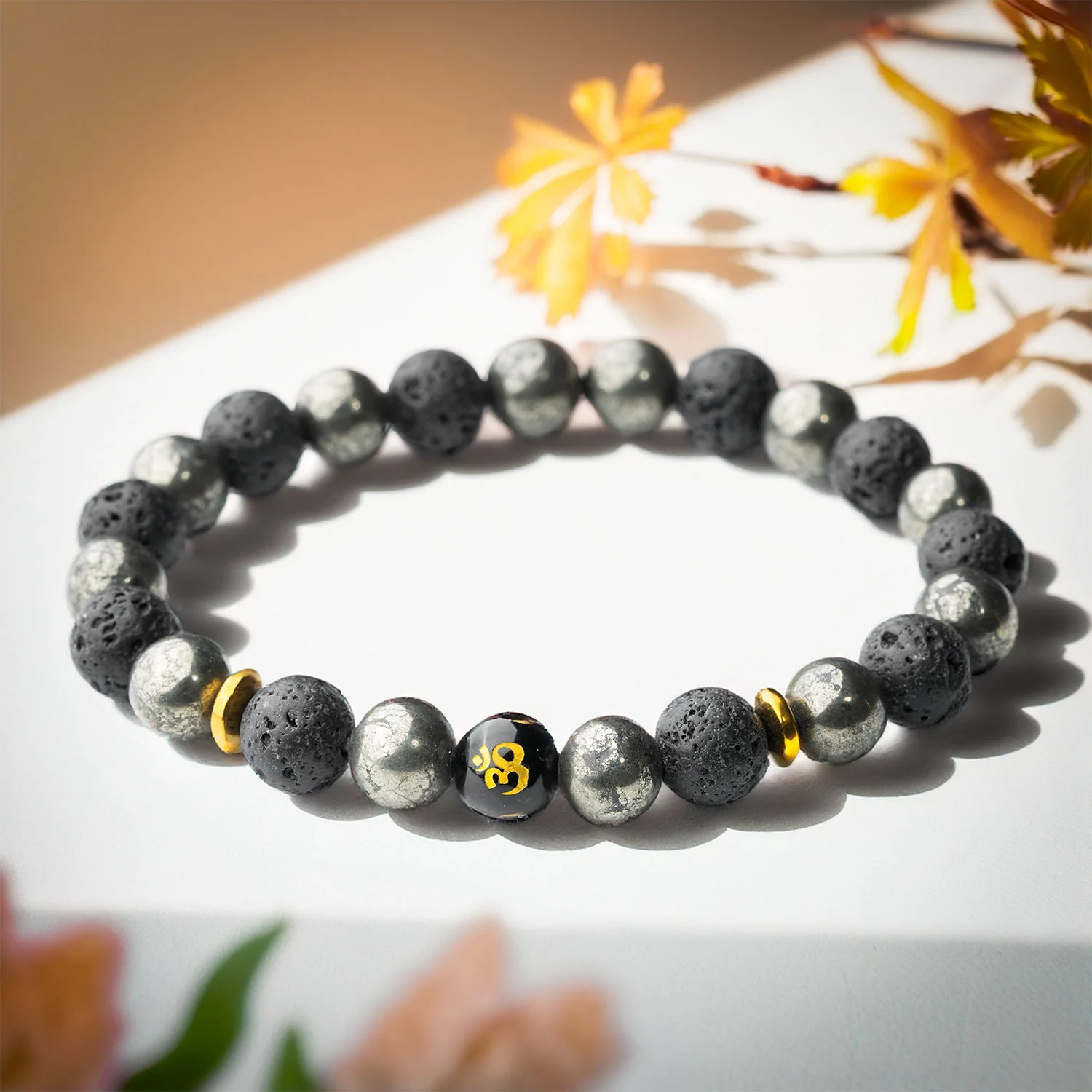 Spiritual Pyrite Natural Stone OM Bracelet - Image 13